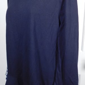 CLU TOO NWT Women's Navy Blue Contrasting Check Ruffle Cuffs Cotton Tunic Blouse Sz S ($185)