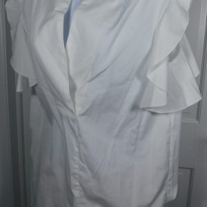 SEE BY CHLOE NWT Women's White Powder Ruffled Short Sleeve V-Neck Cotton Tunic Blouse Sz 38 ($275)