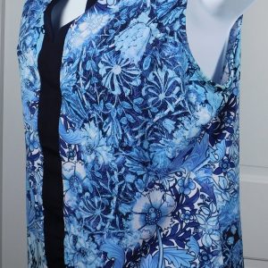 TAHARI Women's Blue floral V-Neck Sleeveless Blouse Sz S