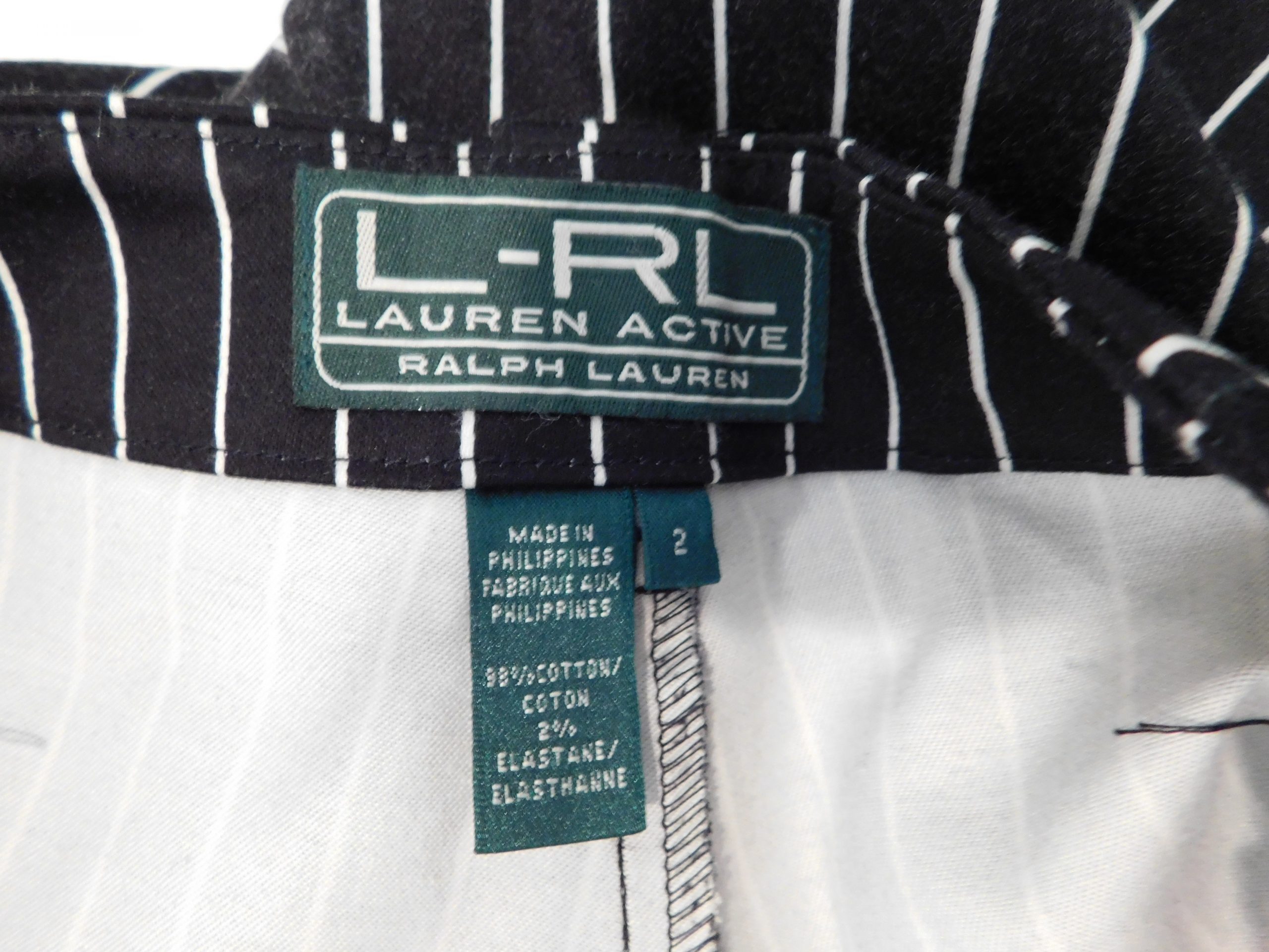 L-RL LAUREN ACTIVE RALPH LAUREN Women's Black White Striped Cotton Stretch Cropped Pant Sz 2 - Image 8