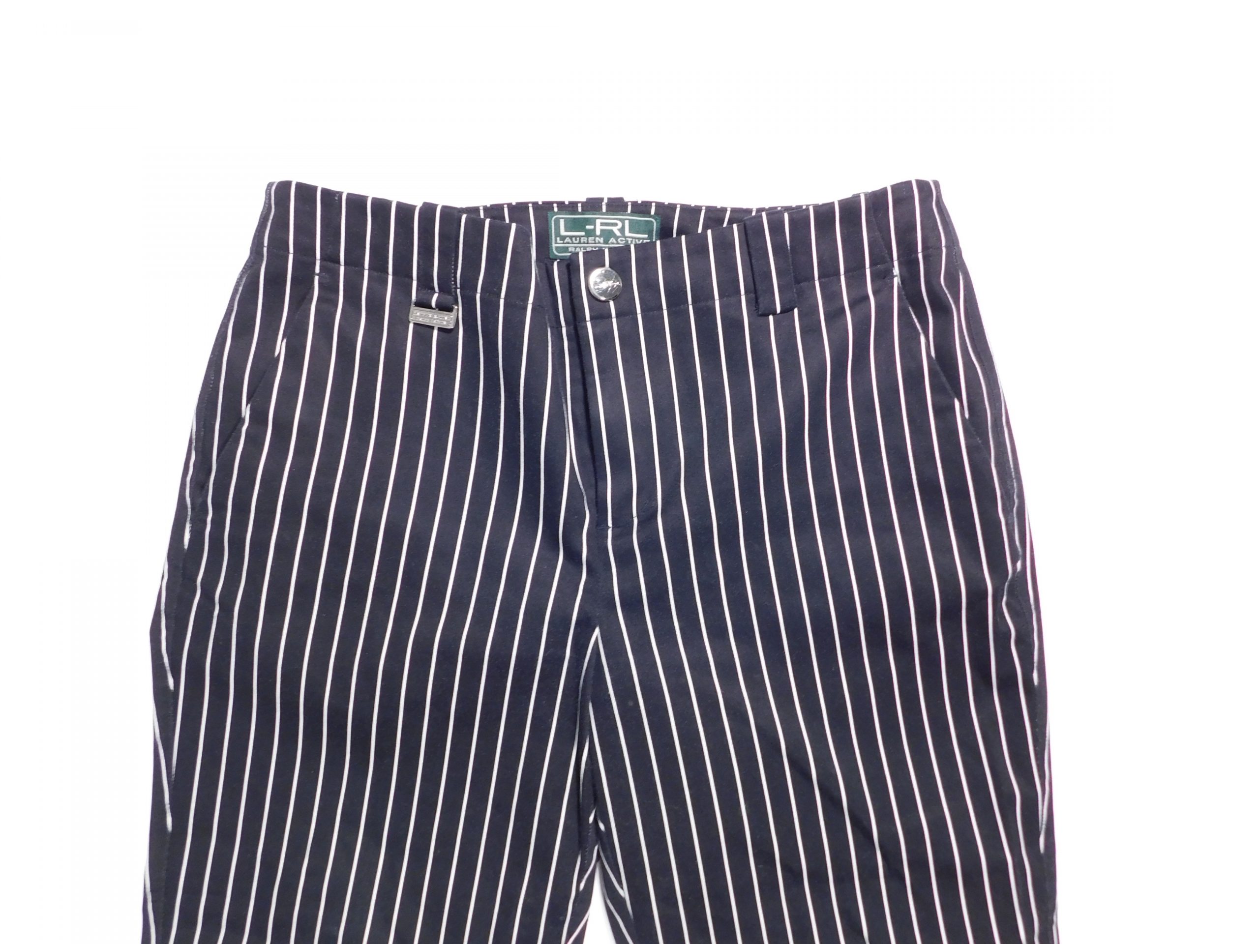 LRL LAUREN ACTIVE RALPH LAUREN Women’s Black White Striped Cotton Stretch Cropped Pant Sz 2