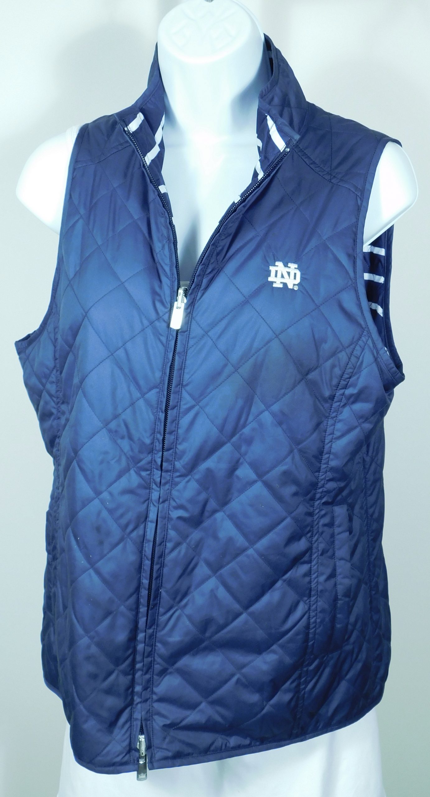 PETER MILLAR Women's Navy White "Notre Dame" Reversible Zip Front Quilted Vest Sz M ($185) - Image 6