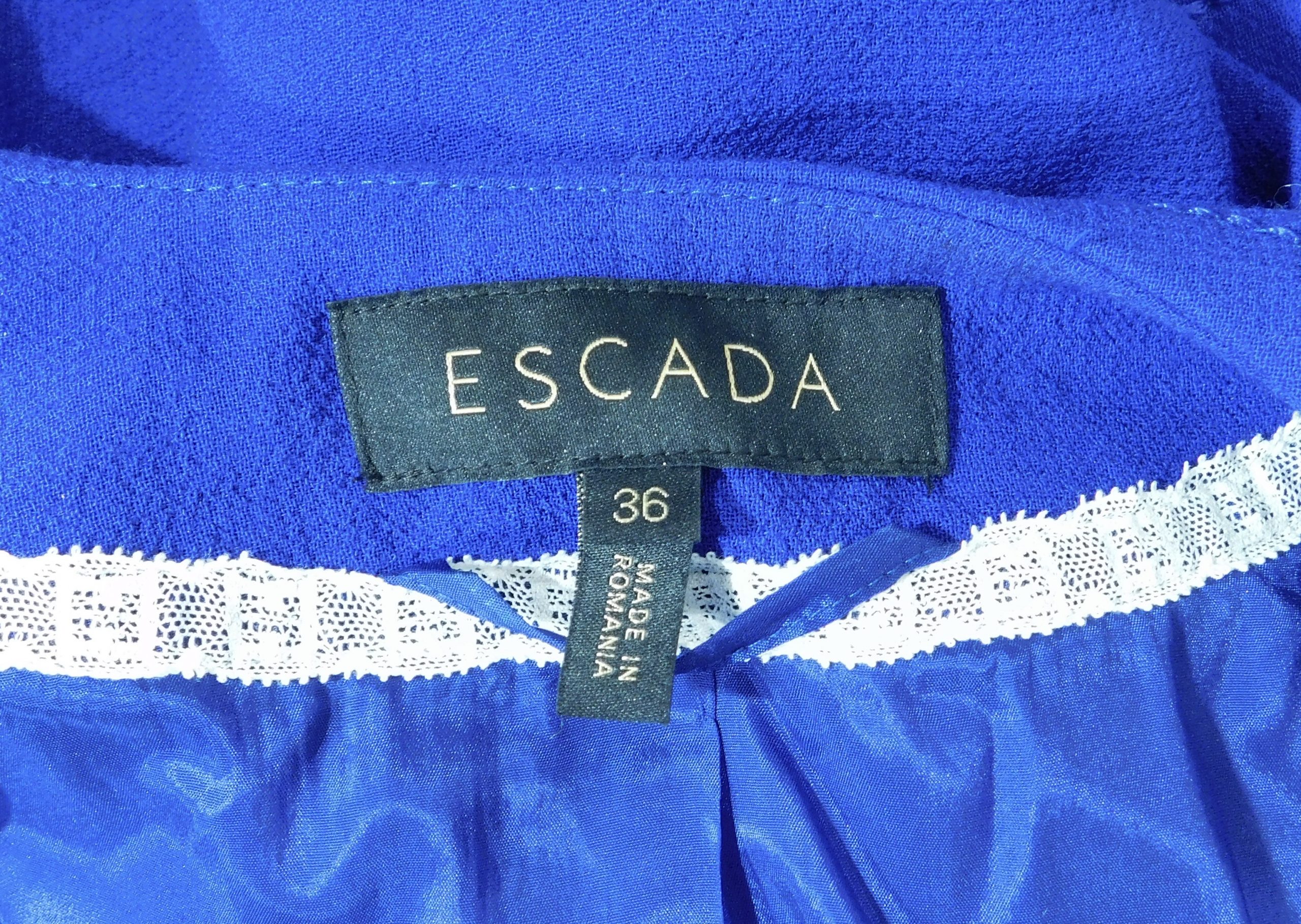 ESCADA Women's Dark Cobalt Wool Crepe Snap Front Single Breasted Jacket Blazer Sz 36 - Image 8