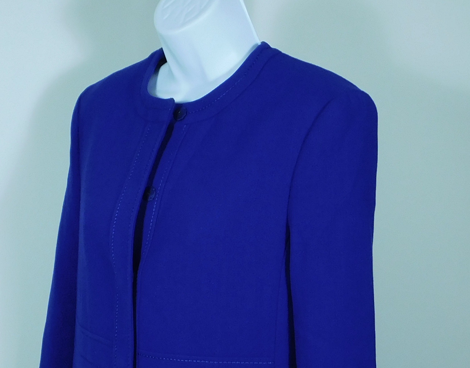 ESCADA Women's Dark Cobalt Wool Crepe Snap Front Single Breasted Jacket Blazer Sz 36 - Image 4