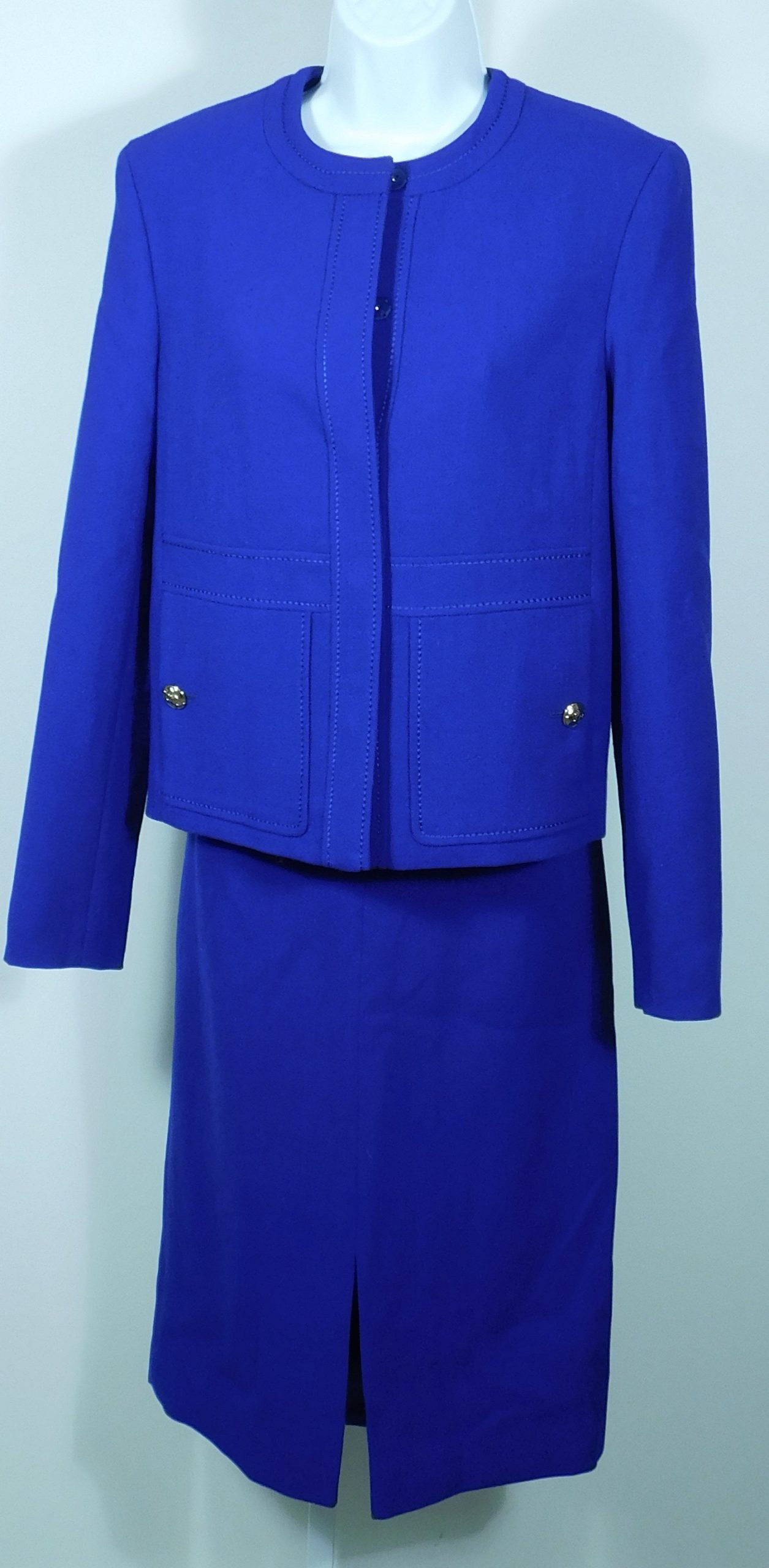 ESCADA Women's Dark Cobalt Wool Crepe Snap Front Single Breasted Jacket Blazer Sz 36 - Image 3