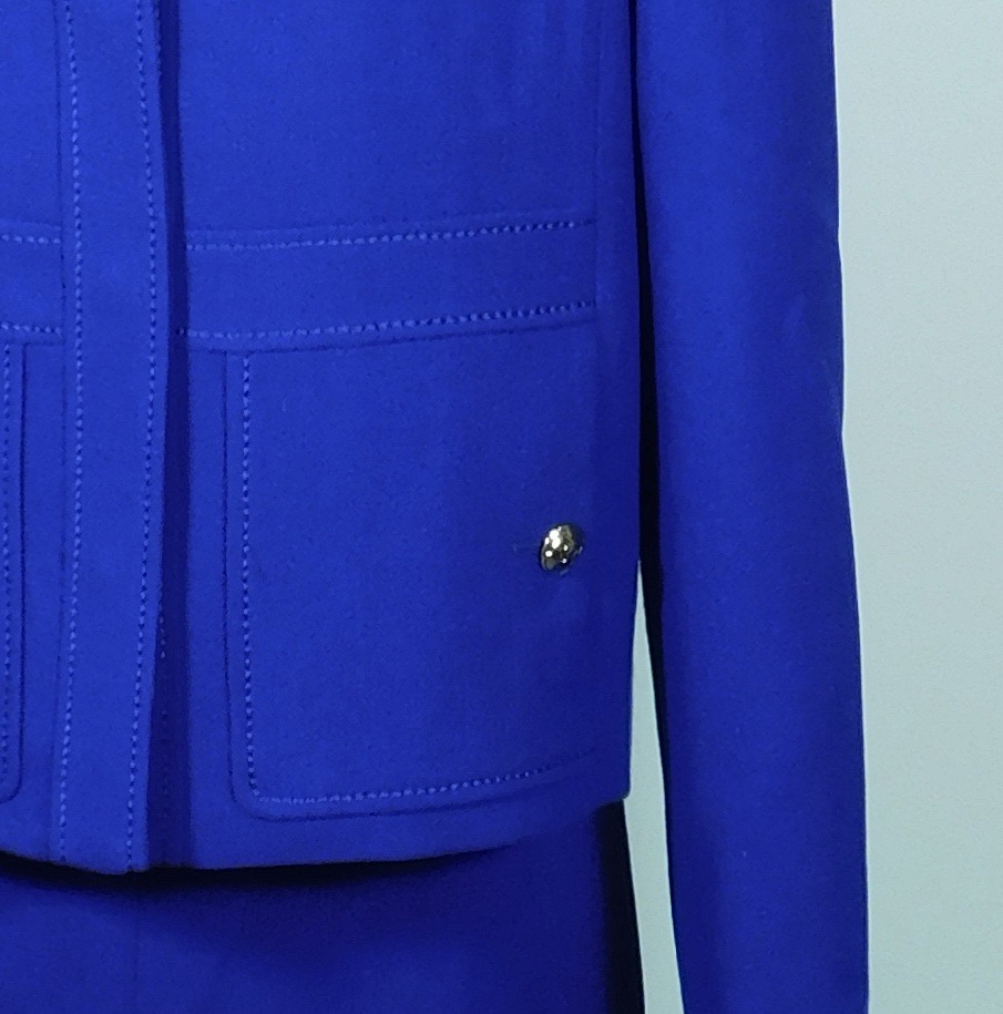 ESCADA Women's Dark Cobalt Wool Crepe Snap Front Single Breasted Jacket Blazer Sz 36 - Image 5