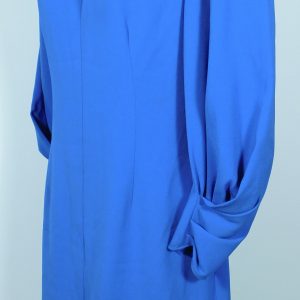 KOBI HALPERIN Women's Blue Jewel Neck Front Pleating 3/4 Gathered Sleeve Sheath Crepe Dress Sz 6 ($478)