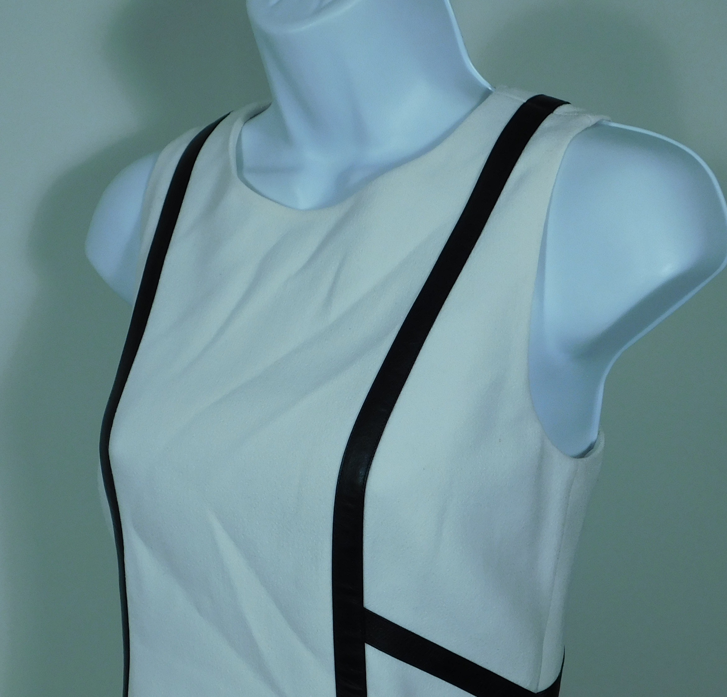 MICHEAL KORS COLLECTION NWT Ivory Sleeveless Wool Leather Trim Sheath Dress Sz 6 ($1995) - Image 3