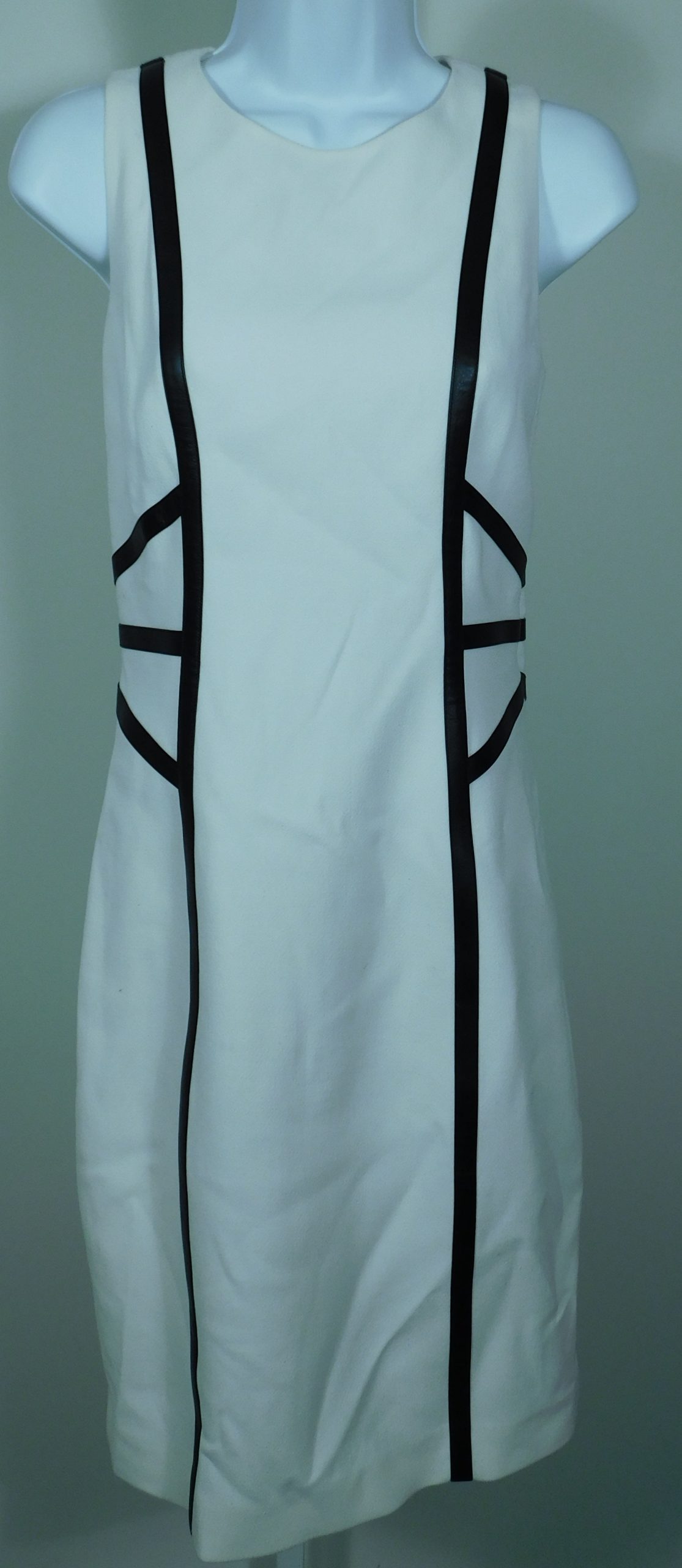 MICHEAL KORS COLLECTION NWT Ivory Sleeveless Wool Leather Trim Sheath Dress Sz 6 ($1995) - Image 4