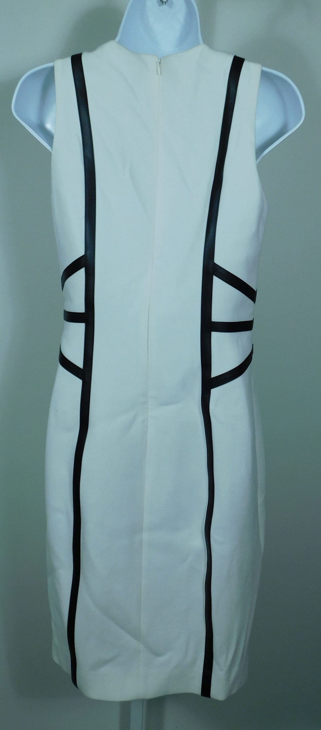 MICHEAL KORS COLLECTION NWT Ivory Sleeveless Wool Leather Trim Sheath Dress Sz 6 ($1995) - Image 5