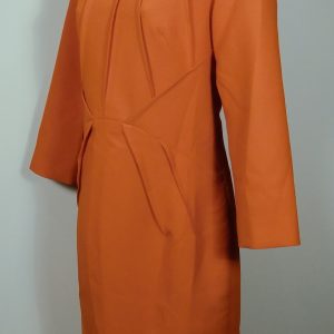 KAREN MILLEN Women's Orange 3/4 Sleeve Pleat Neck Sheath Dress Sz 6