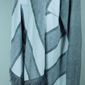 SATURDAY SUNDAY Women's Gray Ivory Striped Fringe Trim Drape Front Cardigan Sz M