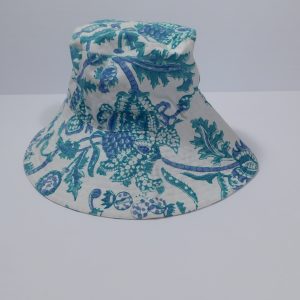 ROLLER RABBIT Blue Green Amanda Print Cotton Canvas Wide Brim Hat OS