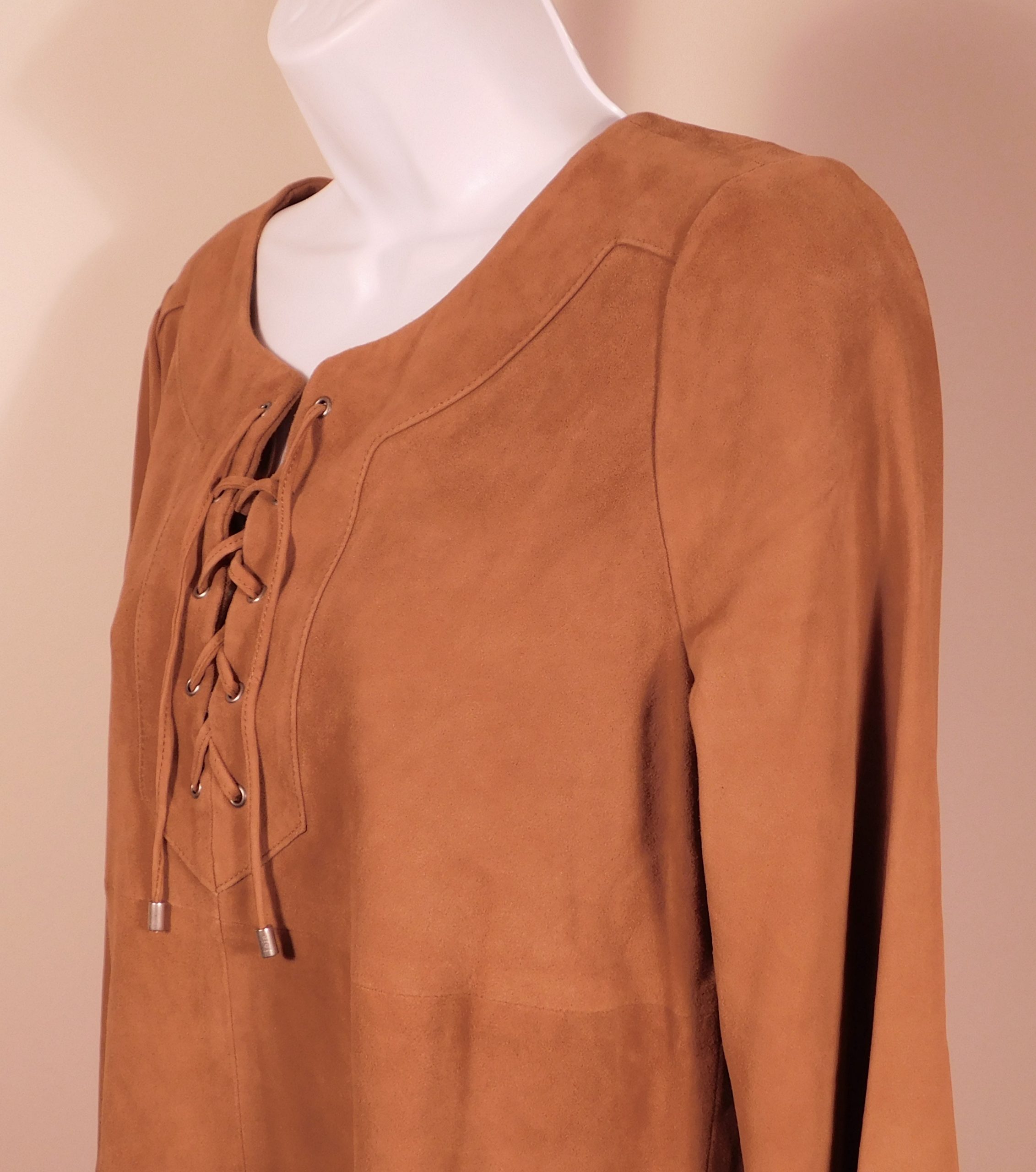 JOIE Women's Natural Camarillo Suede Lace-up Shift Dress Sz S ($898) - Image 3