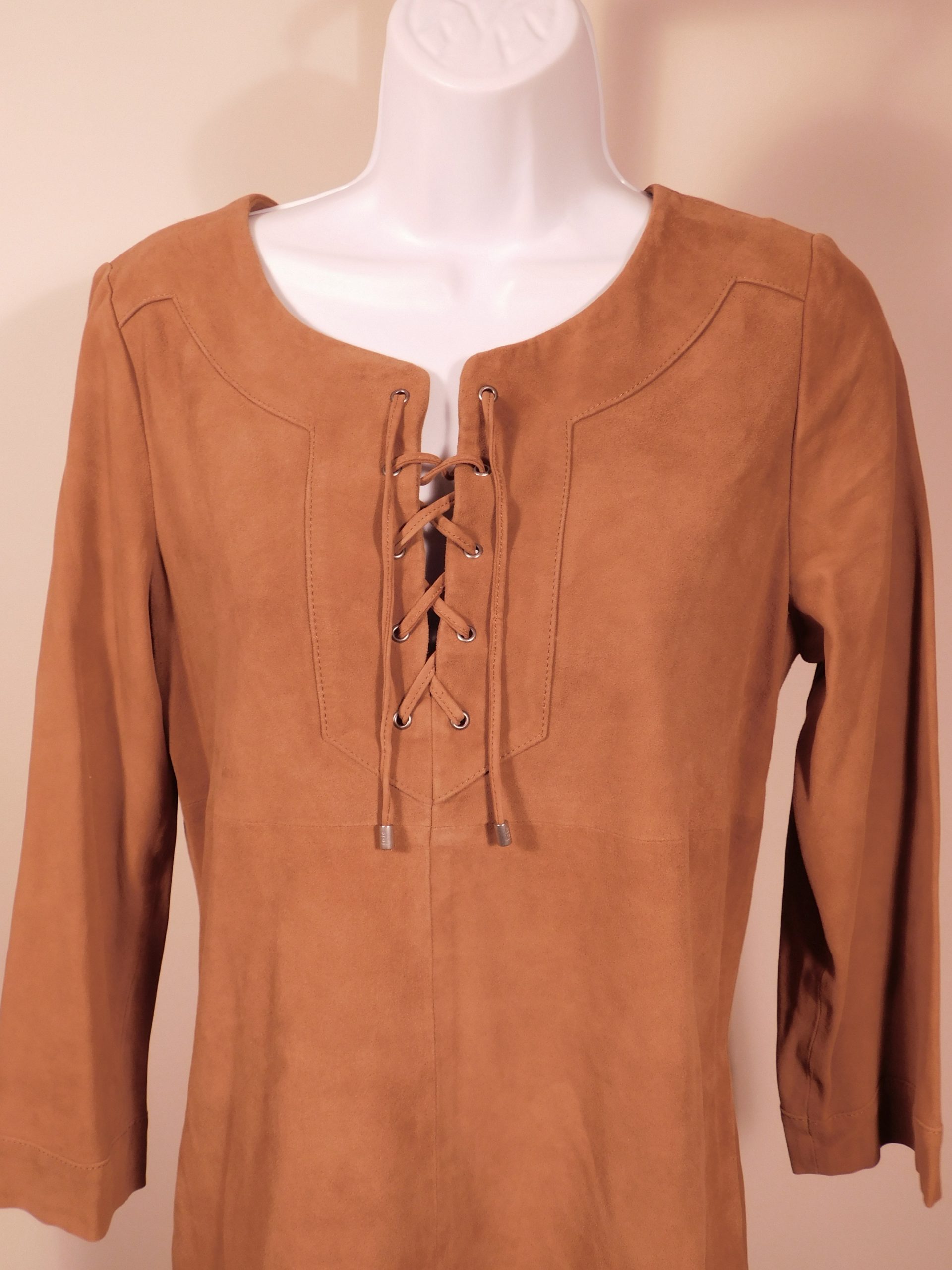 JOIE Women's Natural Camarillo Suede Lace-up Shift Dress Sz S ($898) - Image 4