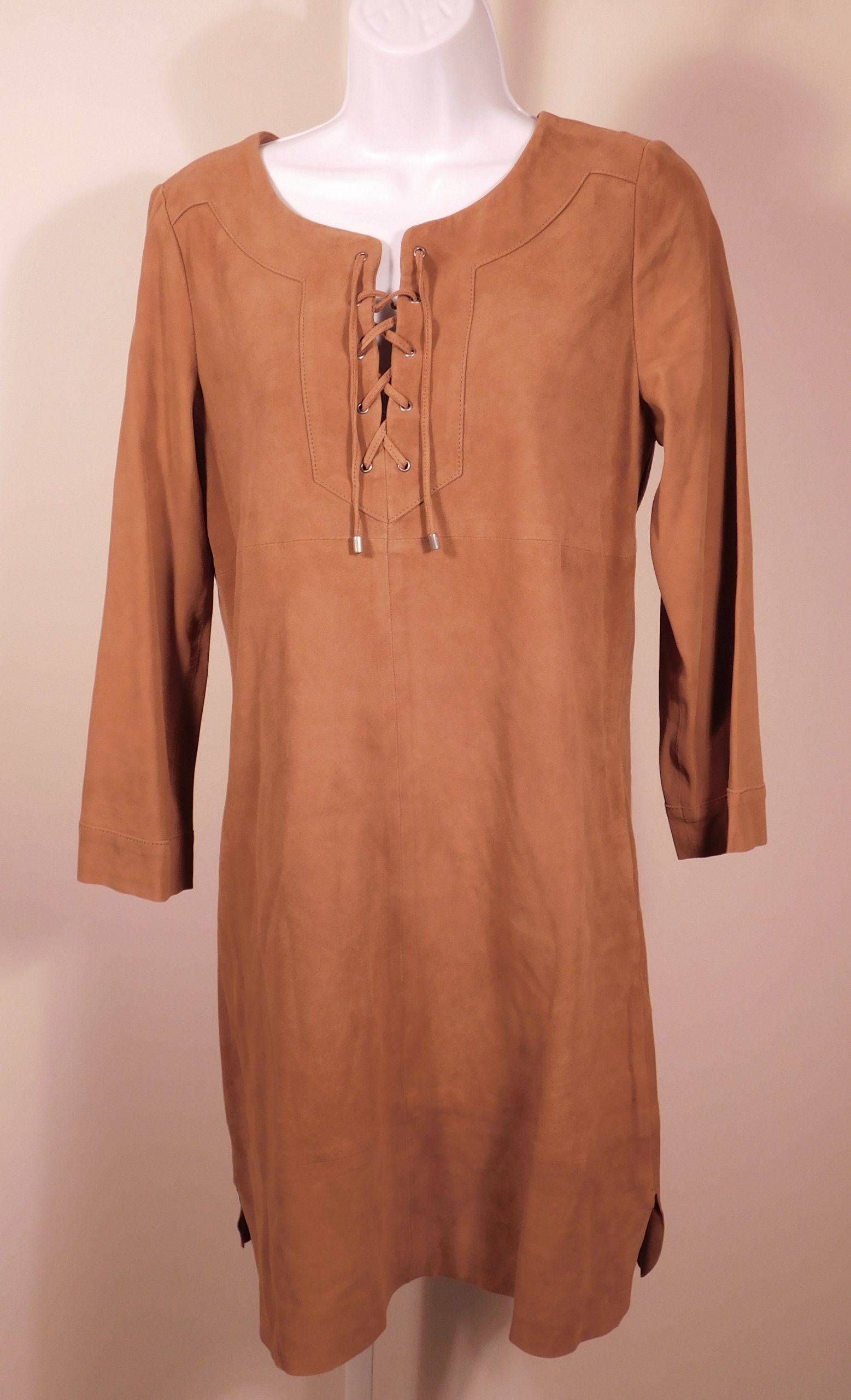 JOIE Women's Natural Camarillo Suede Lace-up Shift Dress Sz S ($898) - Image 5