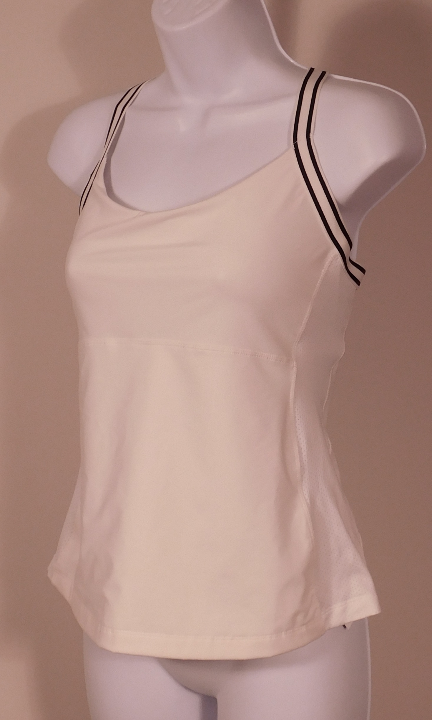 TORY SPORT Woman's White W Navy Trim Cross BackTank Top Sz M