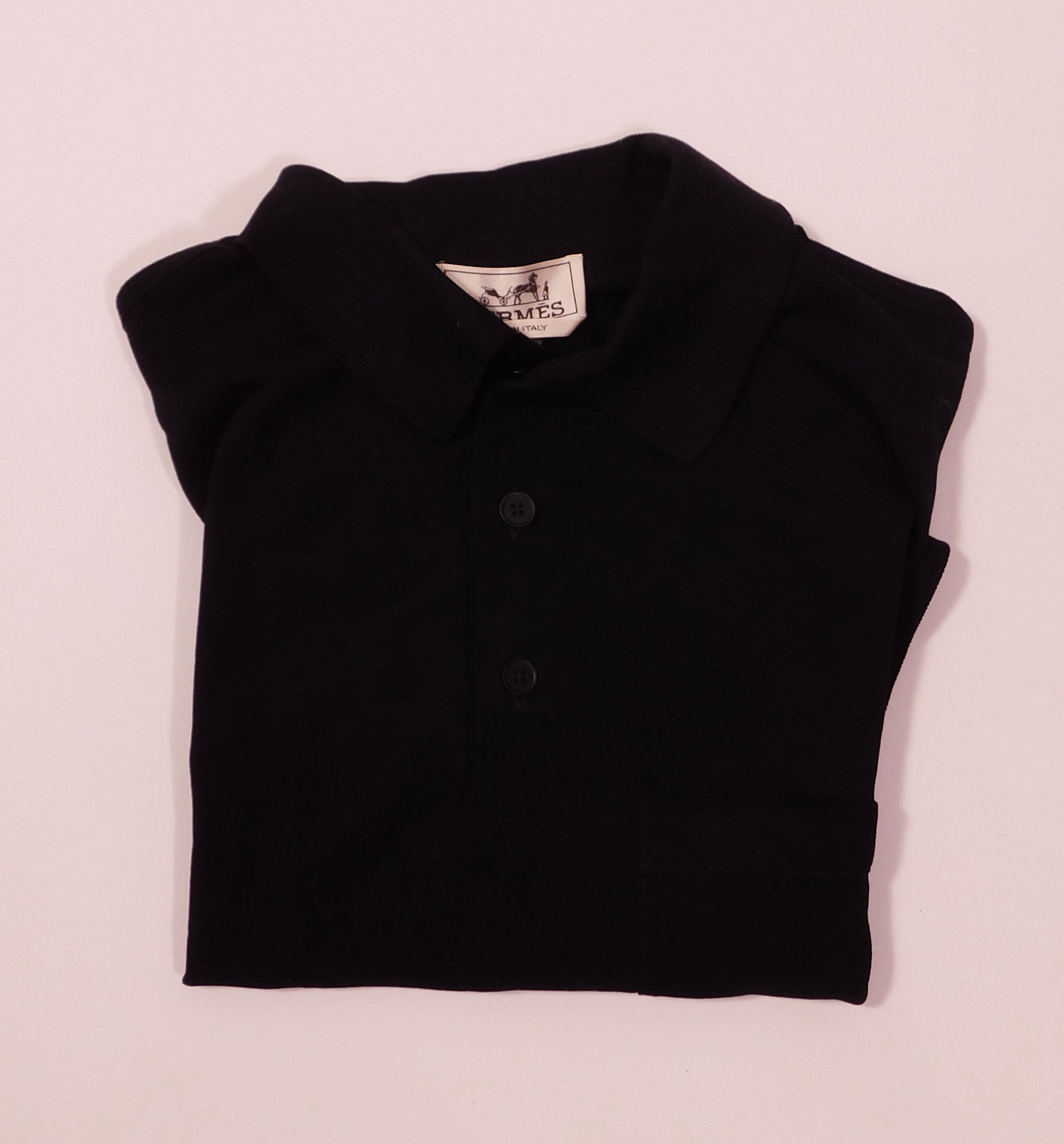 HERMES NWT Men's Black Short Sleeve Cotton Pique H Embroidered Buttoned Polo Shirt Sz M ($355)
