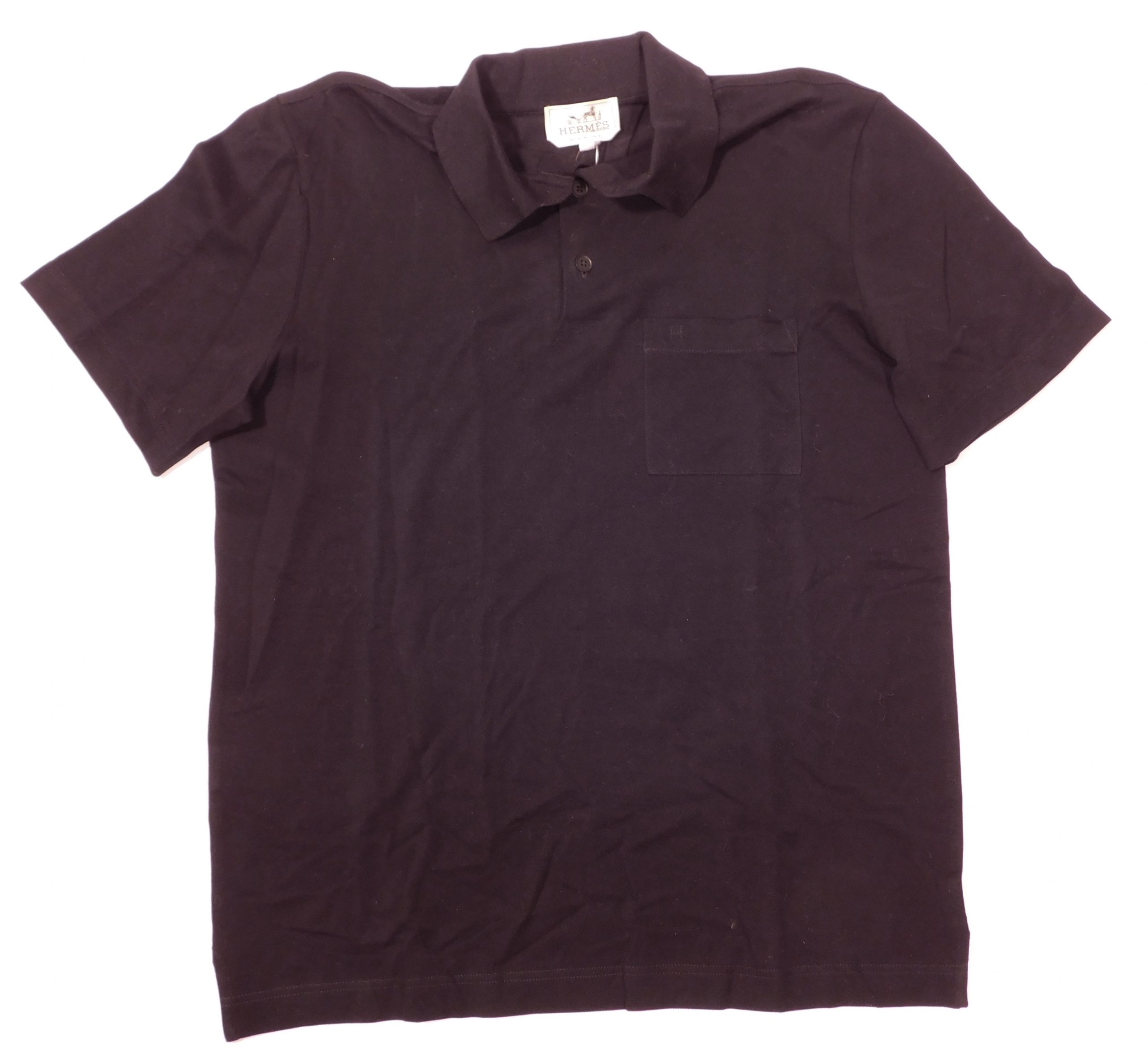 HERMES NWT Men's Black Short Sleeve Cotton Pique H Embroidered Buttoned Polo Shirt Sz M ($355) - Image 4