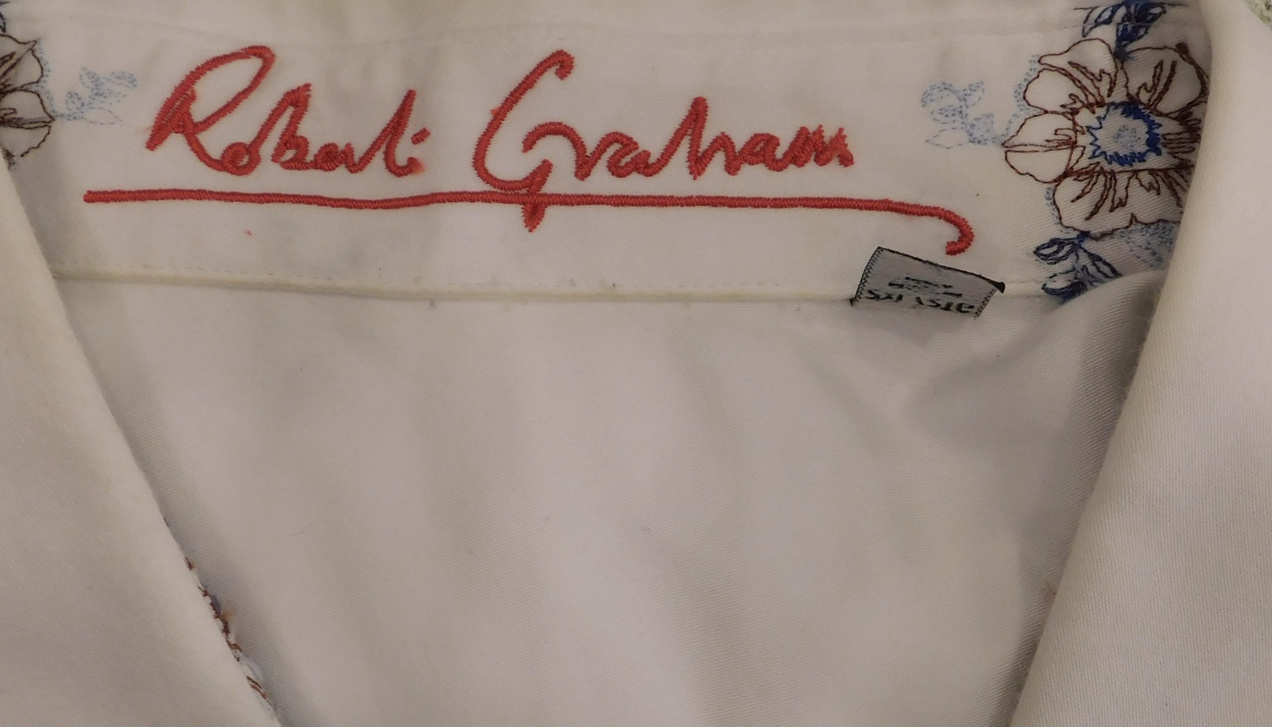 ROBERT GRAHAM Men's White W Blue Floral Embroidery Long Sleeved Shirt Sz 2XL - Image 7