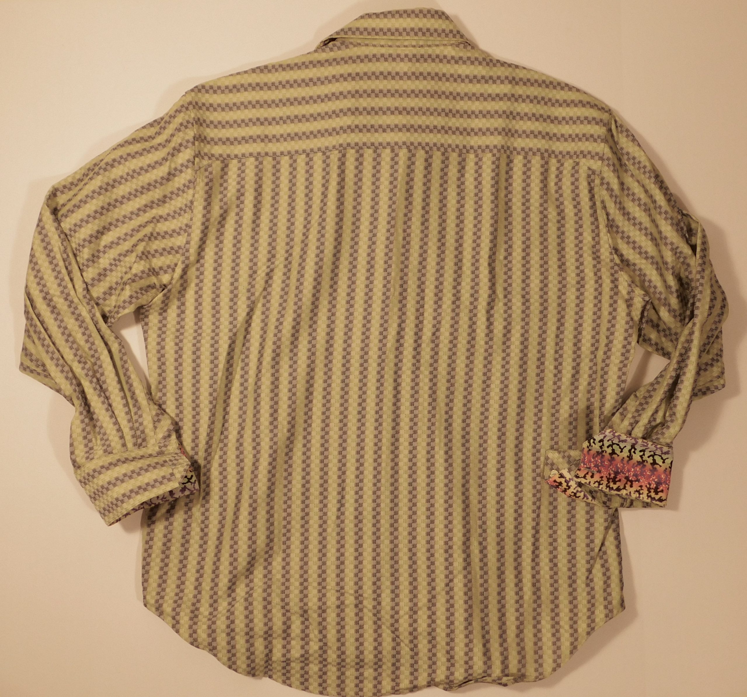 ROBERT GRAHAM Men's Green Gray Stripe White Embroidered Long Sleeved Shirt Sz 2XL - Image 6