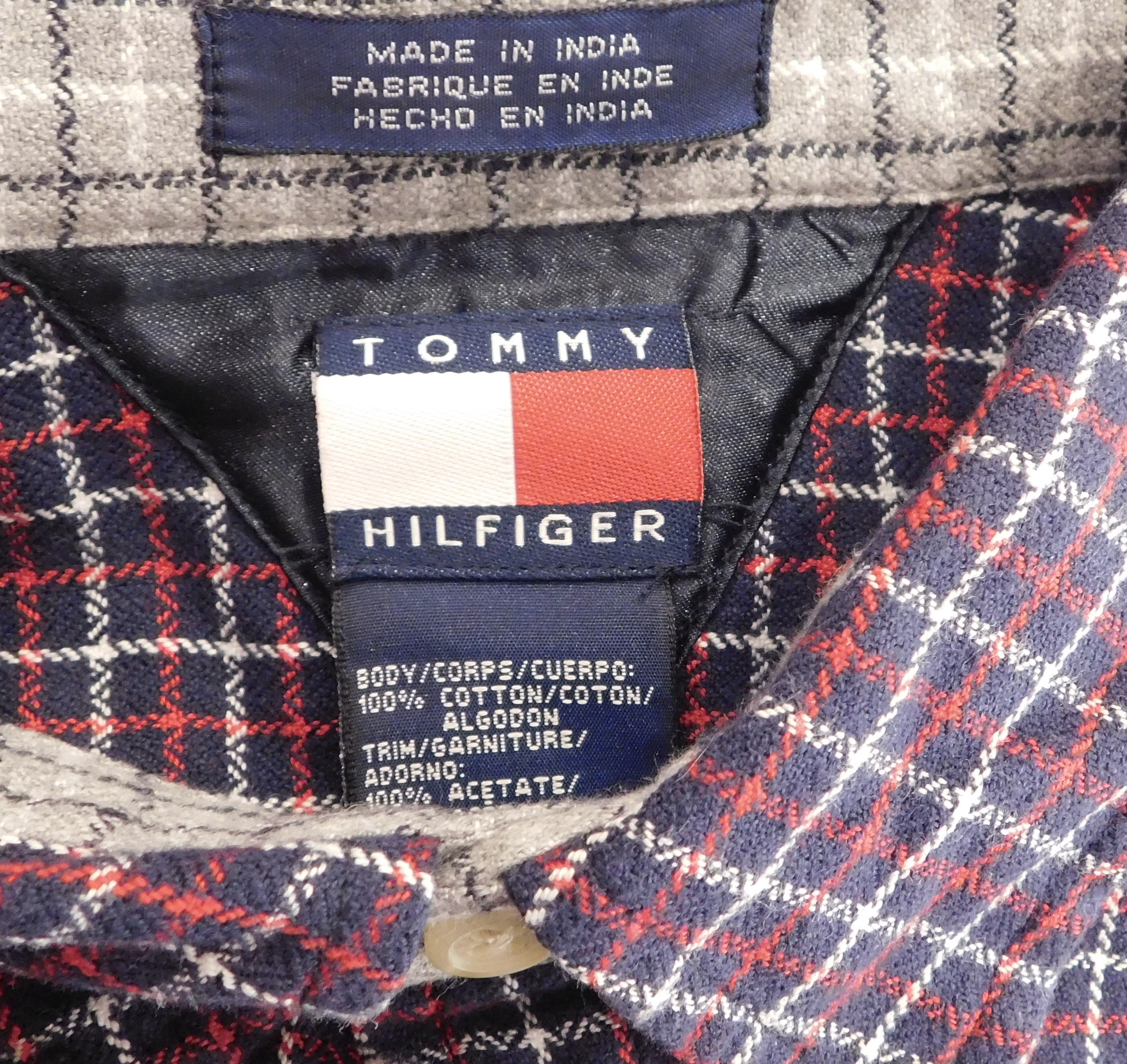 TOMMY HILFIGER Boys Blue Red White Plaid Long Sleeved Cotton Flannel Button Front Shirt Sz XL (18 - 20) - Image 7
