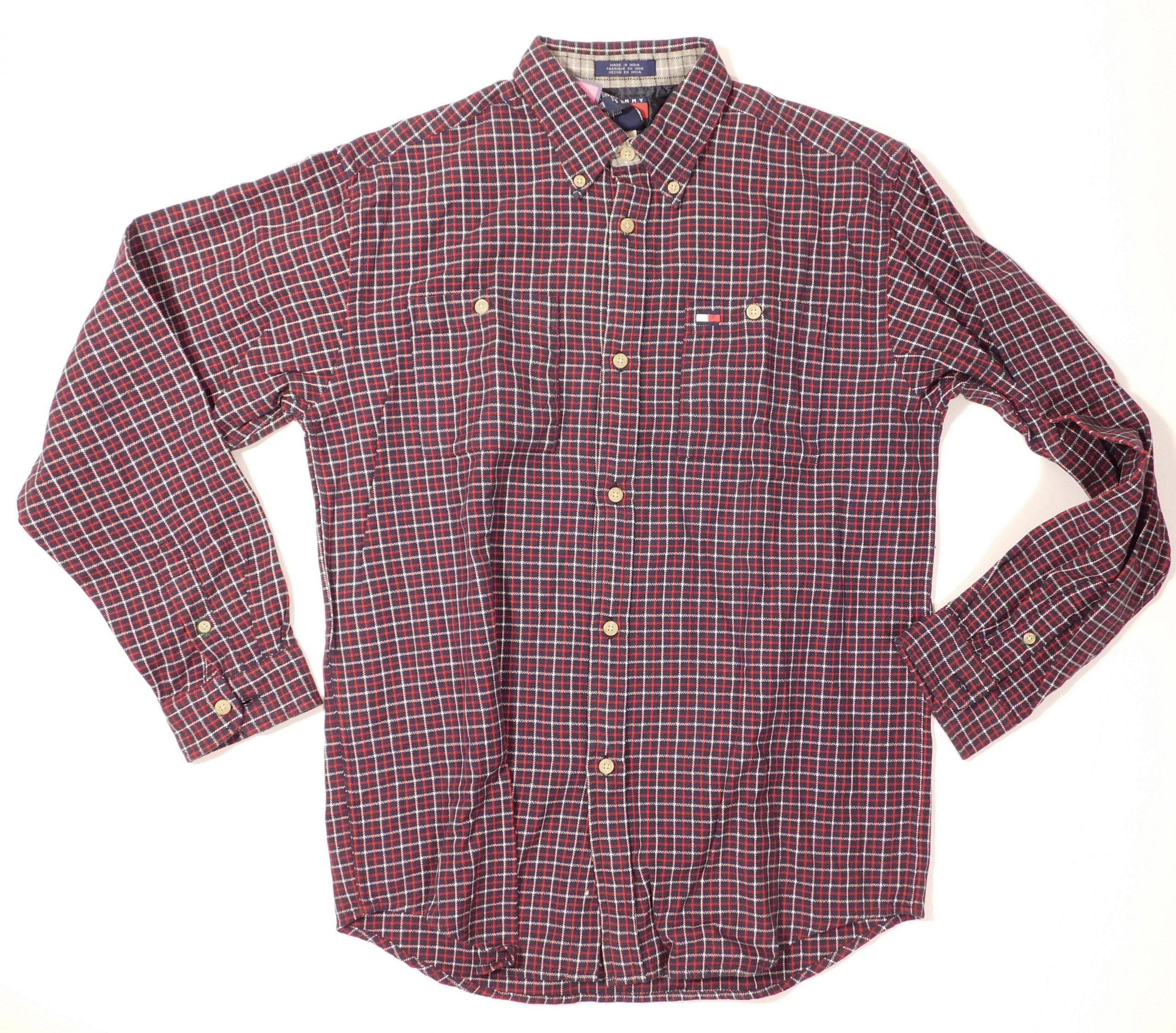 TOMMY HILFIGER Boys Blue Red White Plaid Long Sleeved Cotton Flannel Button Front Shirt Sz XL (18 - 20) - Image 3