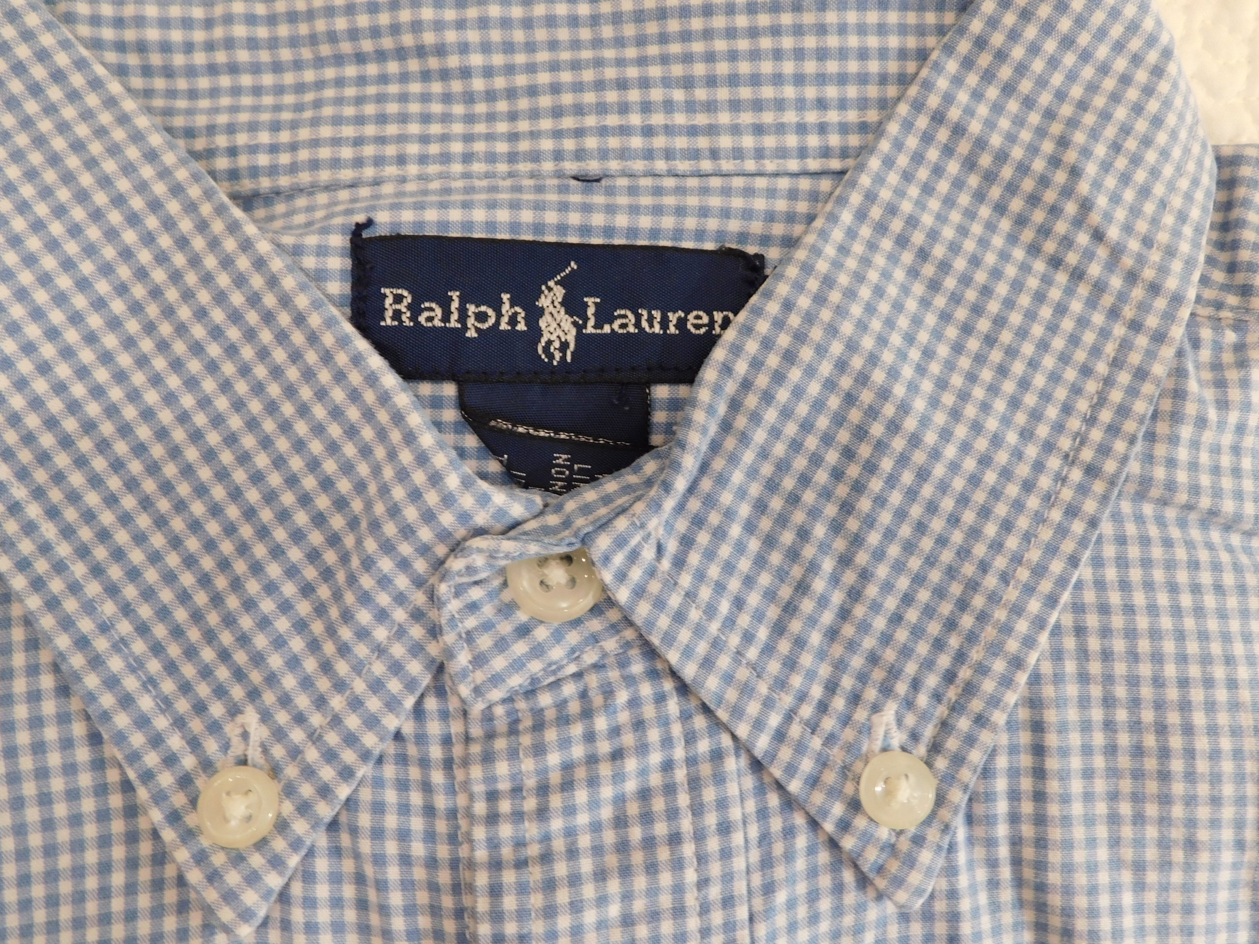 RALPH LAUREN Boys Blue White Gingham Check Short Sleeved Button Front Cotton Shirt Sz L (14-16) - Image 6