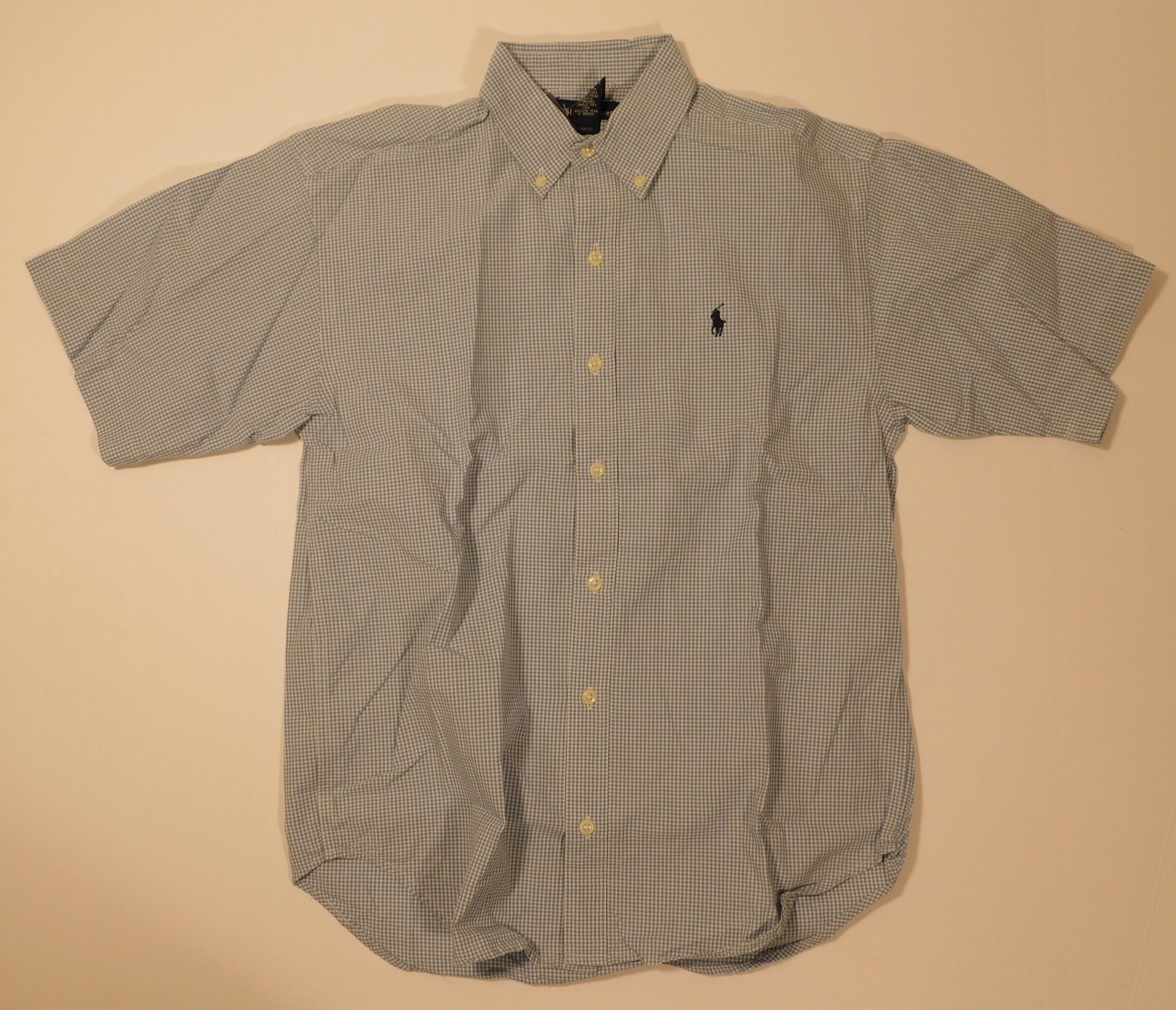 RALPH LAUREN Boys Blue White Gingham Check Short Sleeved Button Front Cotton Shirt Sz L (14-16) - Image 3