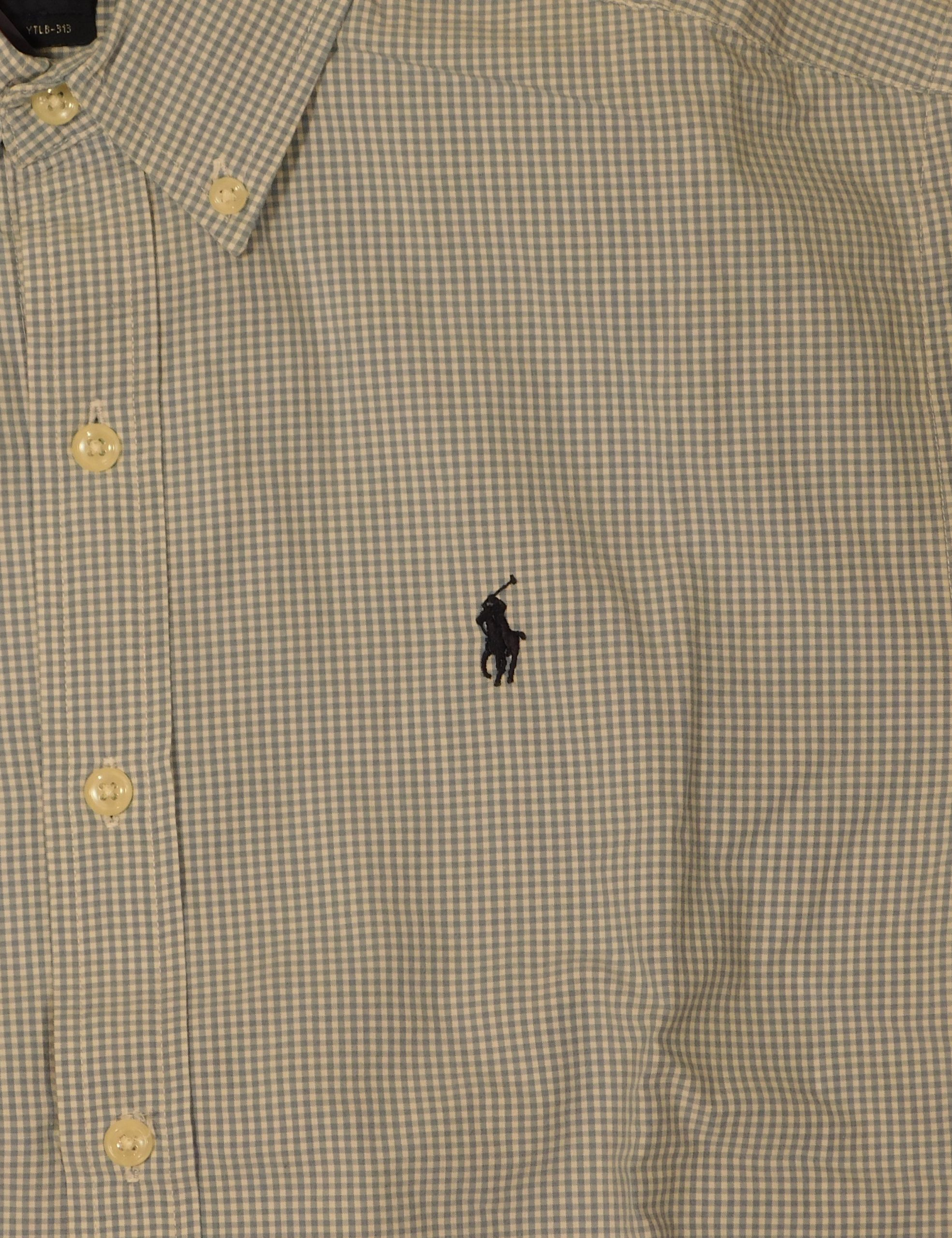 RALPH LAUREN Boys Blue White Gingham Check Short Sleeved Button Front Cotton Shirt Sz L (14-16) - Image 4