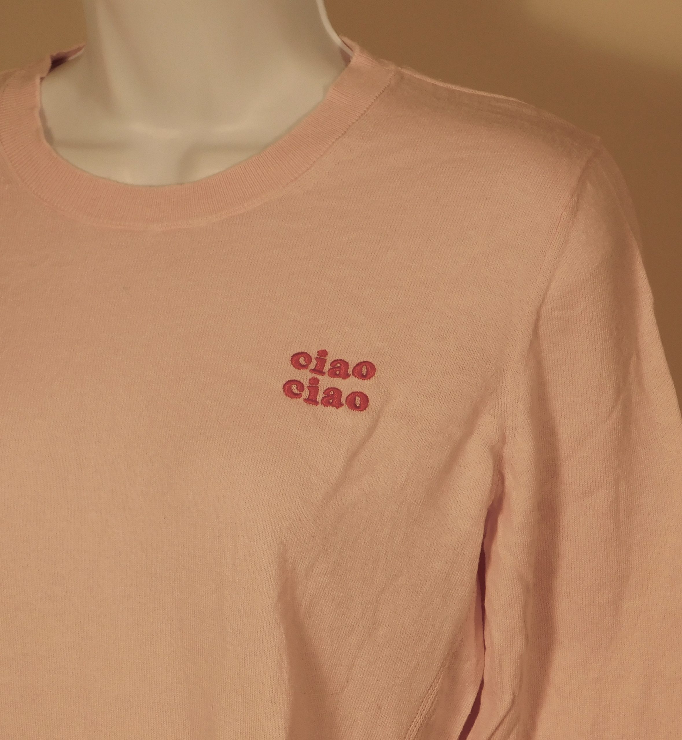 BANANA REPUBLIC Women's Pink Short Sleeve Thin Knit Cotton Silk Ciao Ciao Sweater Sz M - Image 4