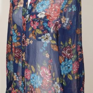 KUT FROM THE SAME KLOTH Women's Blue Floral Sheer V-Neck Long Sleeve Button Front Blouse Sz M