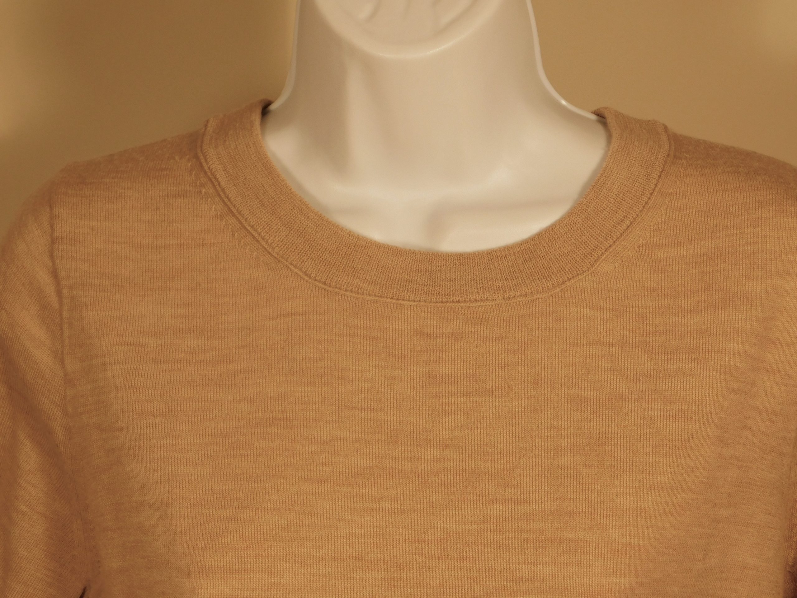 J CREW Women's Tan Merino Wool 3/4 Sleeve Scoop Neck Sweater Sz M - Image 5