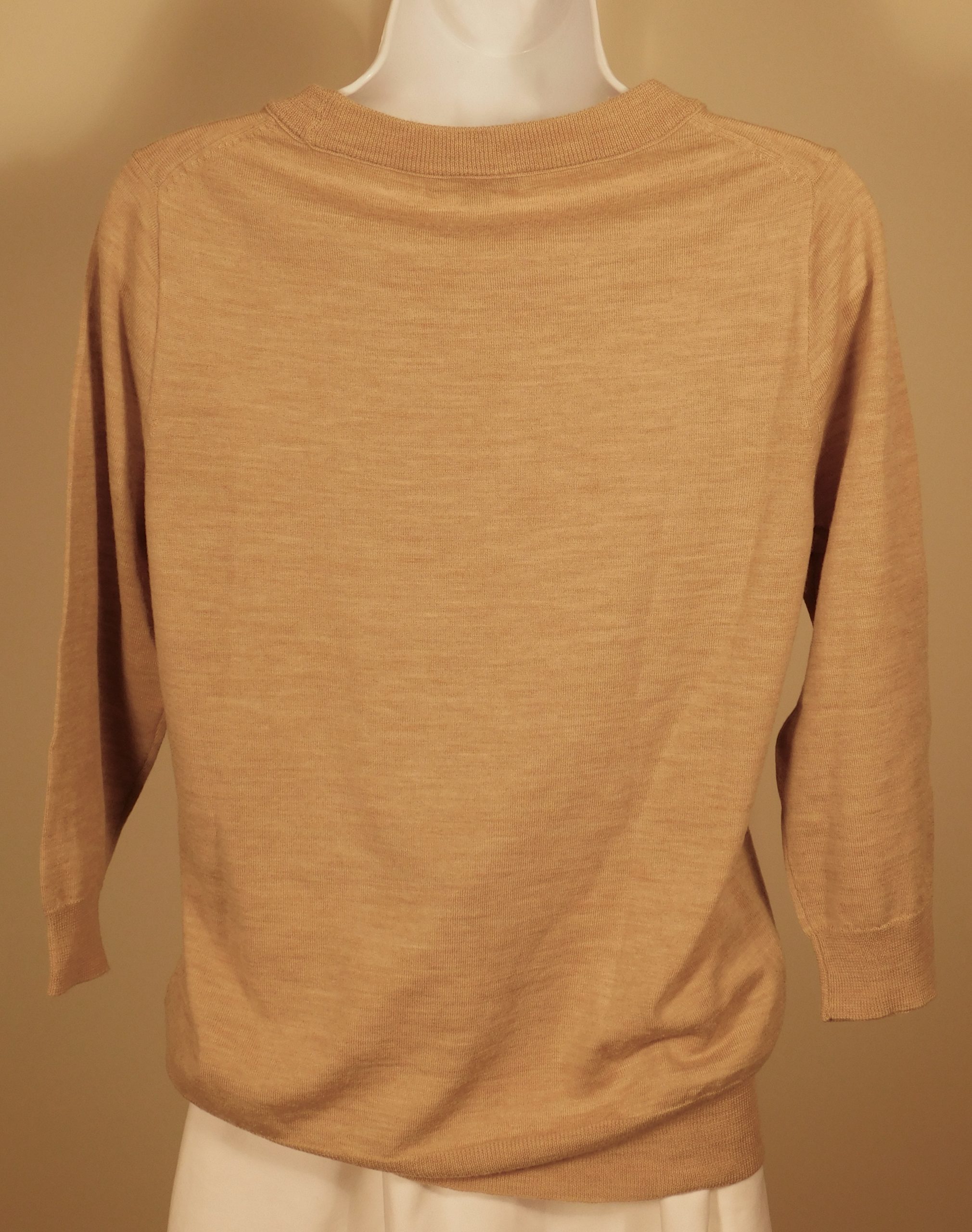 J CREW Women's Tan Merino Wool 3/4 Sleeve Scoop Neck Sweater Sz M - Image 6