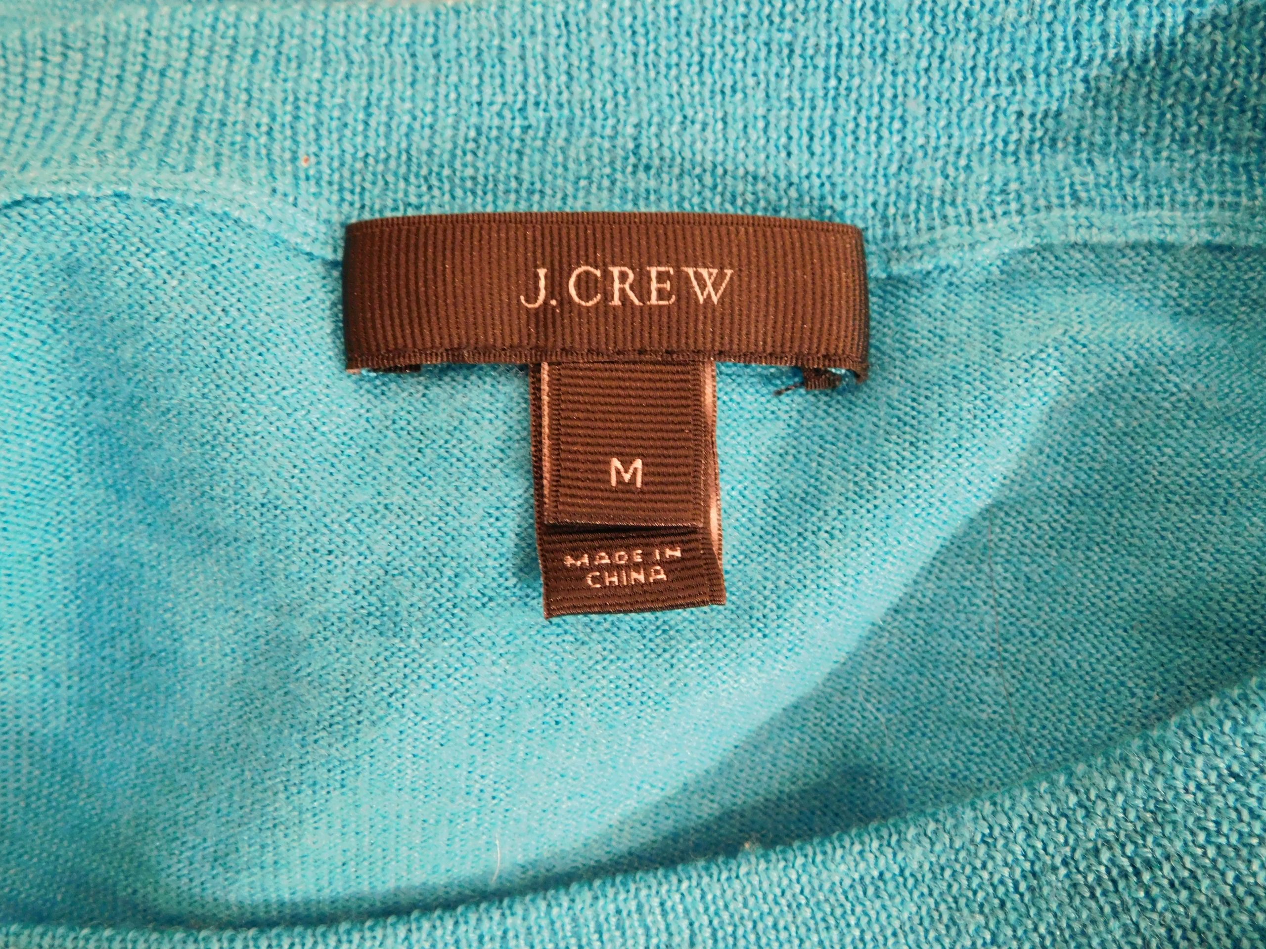 J CREW Women's Turquoise Blue Merino Wool 3/4 Sleeve Scoop Neck Sweater Sz M - Image 6