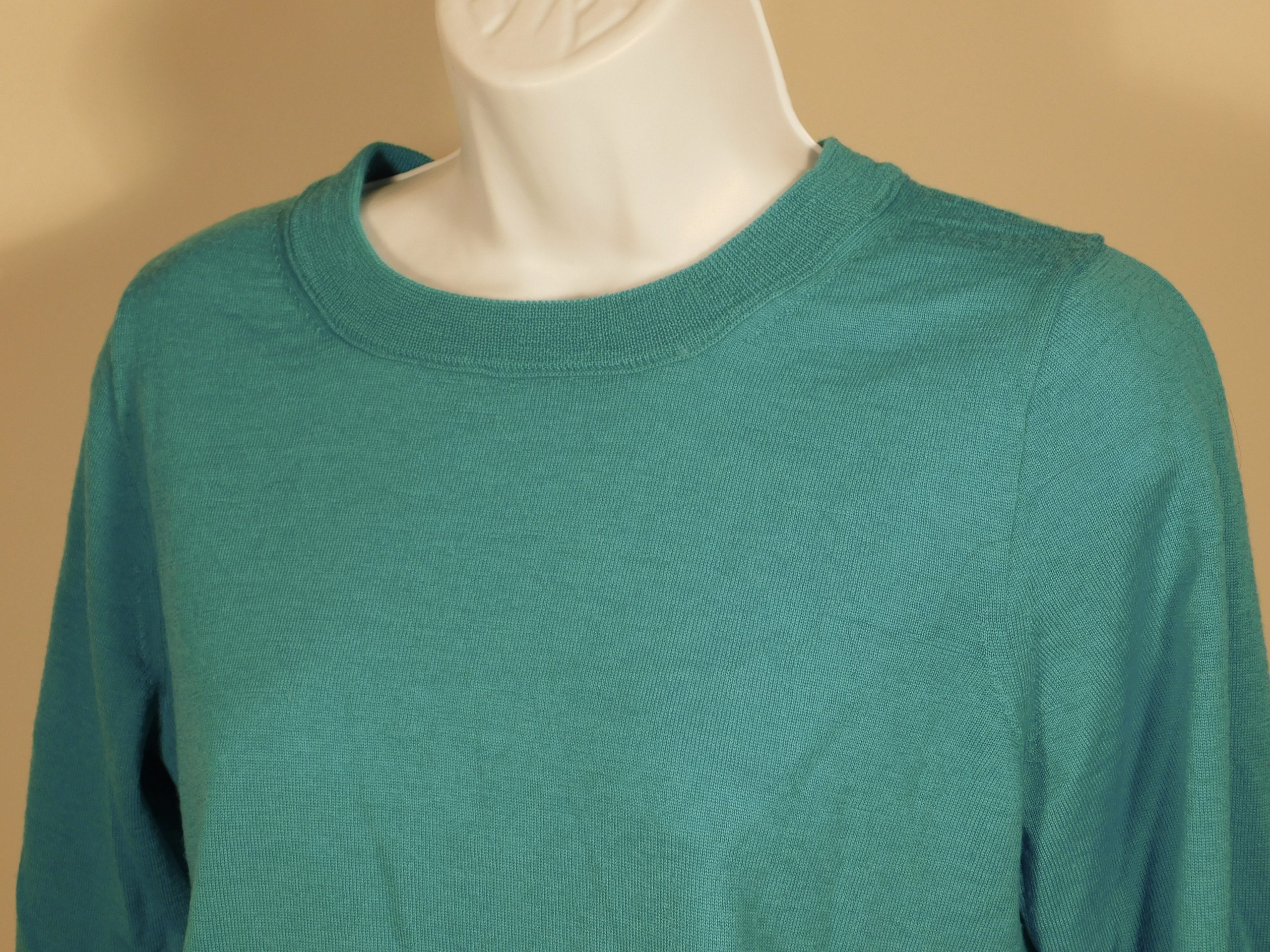 J CREW Women's Turquoise Blue Merino Wool 3/4 Sleeve Scoop Neck Sweater Sz M - Image 3
