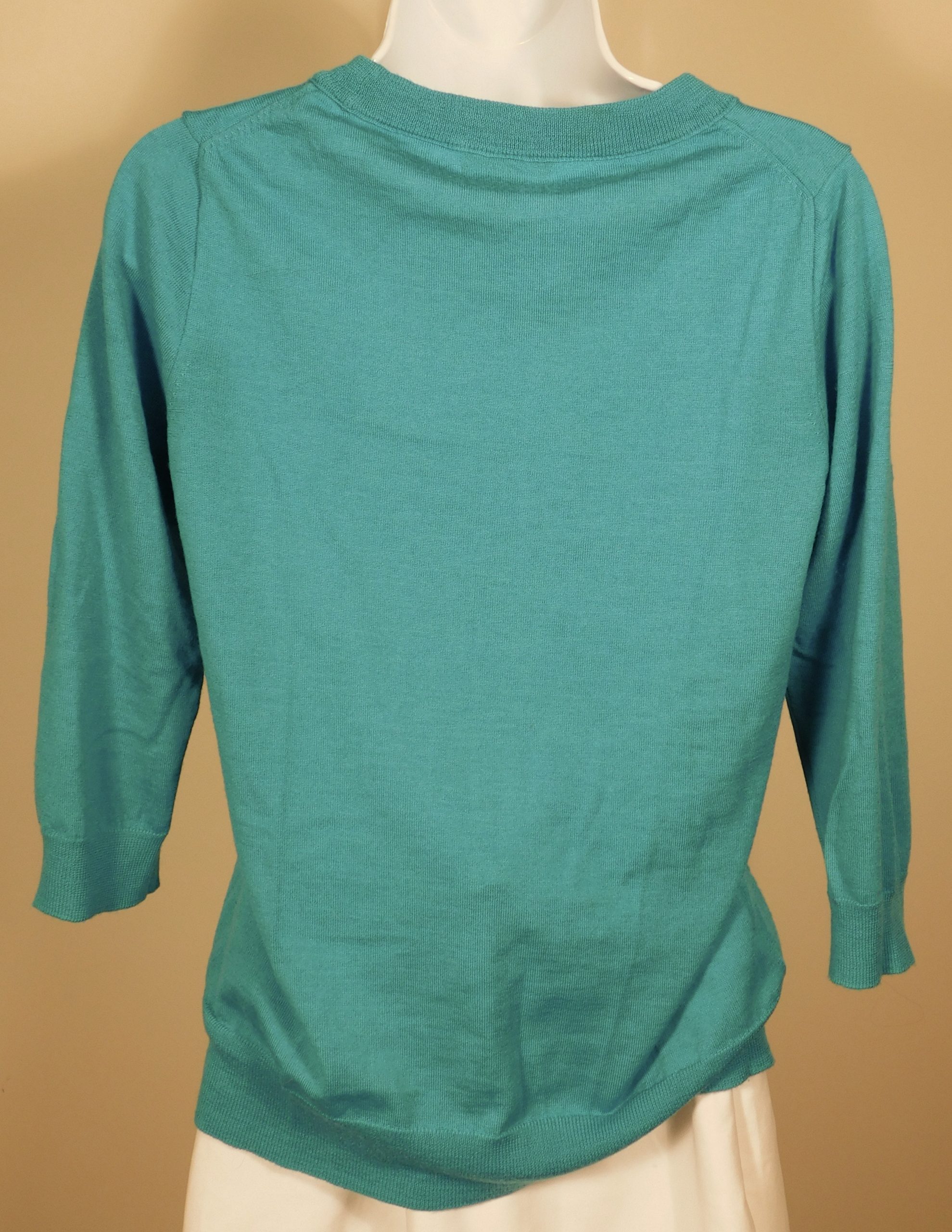J CREW Women's Turquoise Blue Merino Wool 3/4 Sleeve Scoop Neck Sweater Sz M - Image 5