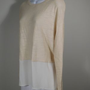 LOU & GREY Women's Peach Knit Contrasting Shirt Tail Long Sleeve Scoop Neck Boxy Sweater Sz M