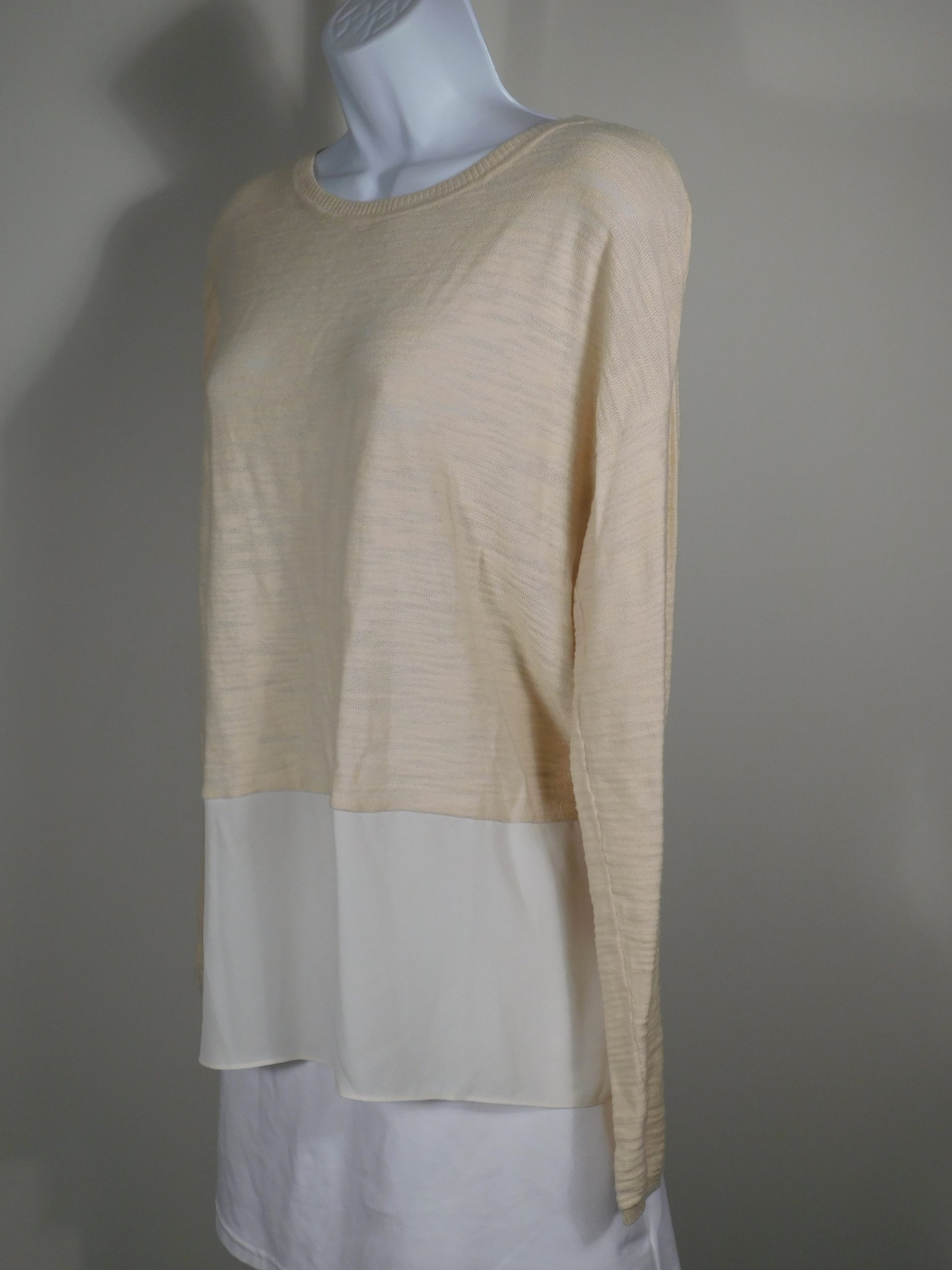 LOU & GREY Women's Peach Knit Contrasting Shirt Tail Long Sleeve Scoop Neck Boxy Sweater Sz M