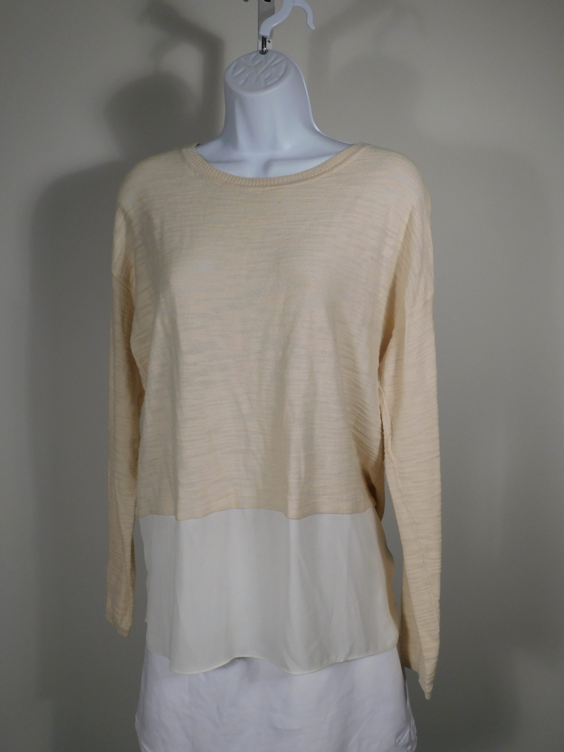 LOU & GREY Women's Peach Knit Contrasting Shirt Tail Long Sleeve Scoop Neck Boxy Sweater Sz M - Image 4