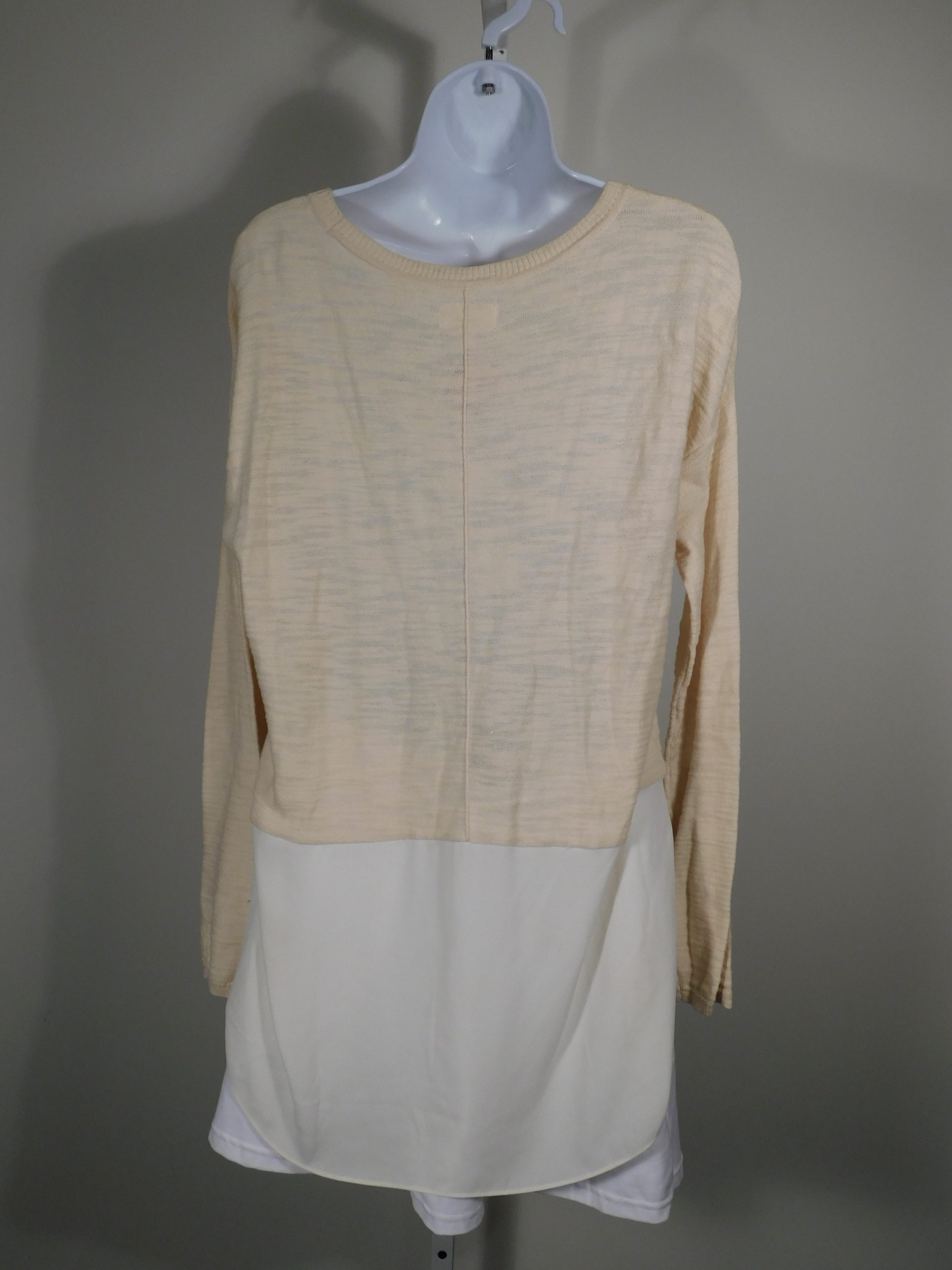 LOU & GREY Women's Peach Knit Contrasting Shirt Tail Long Sleeve Scoop Neck Boxy Sweater Sz M - Image 5