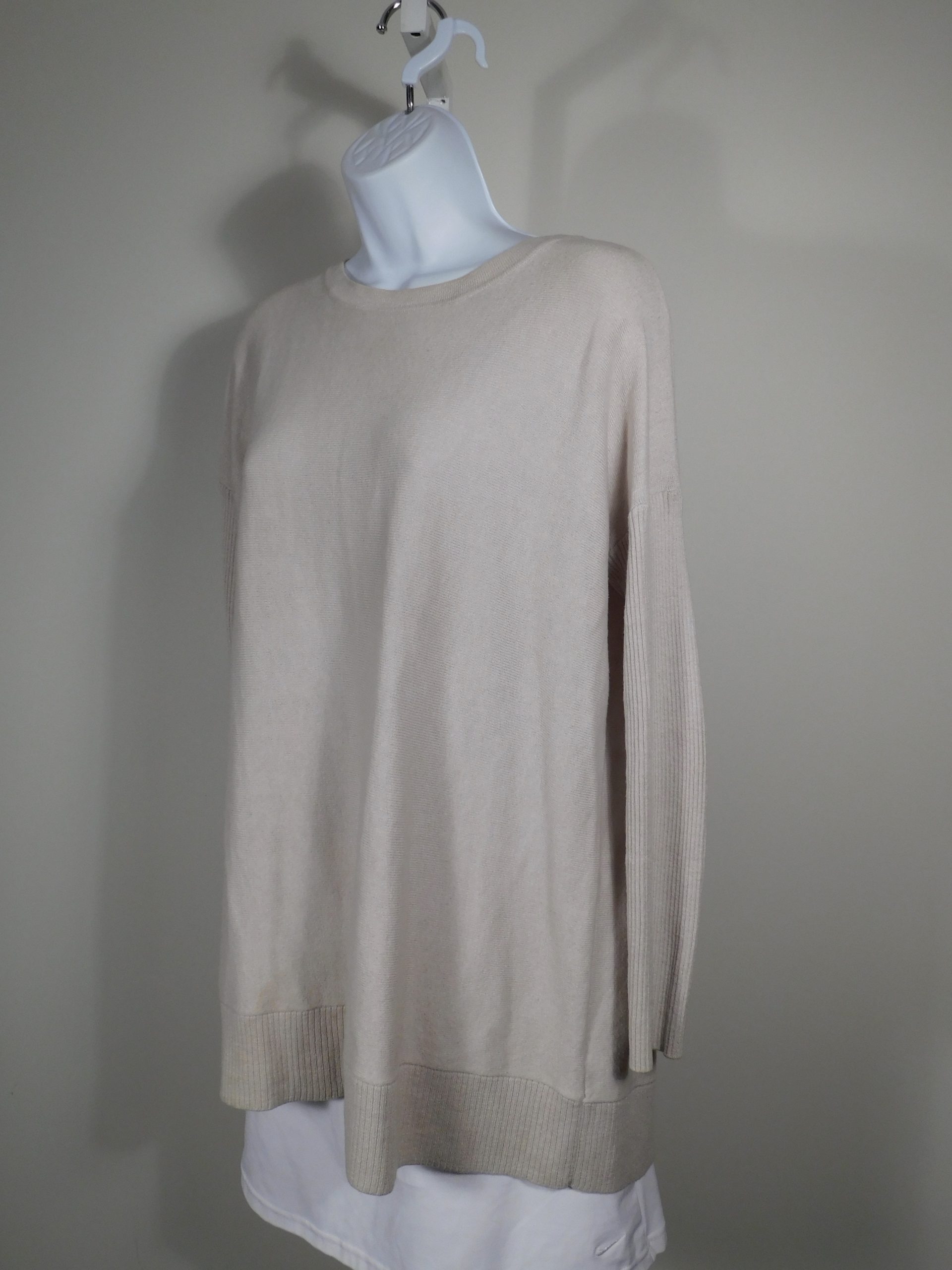 THE WHITE COMPANY LONDON Women's Oatmeal Split Back Long Sleeve Scoop Neck Merino Wool/Cotton Sweater Sz 4 ($98)