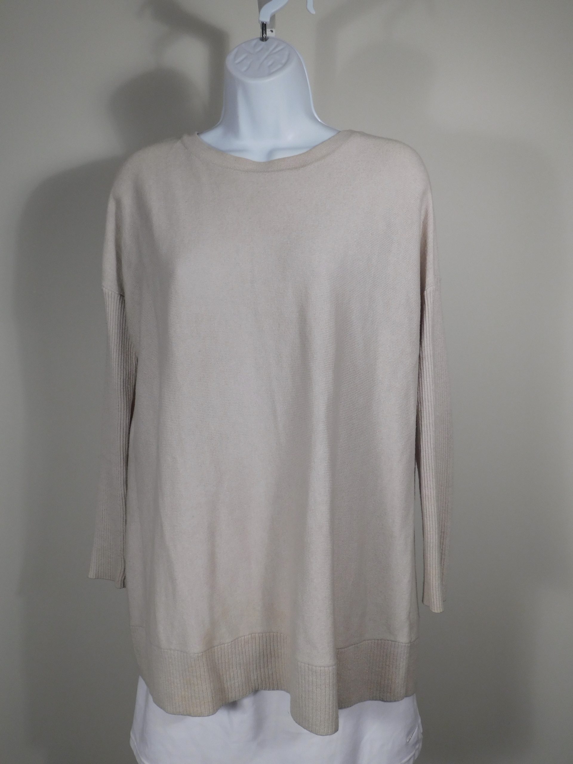 THE WHITE COMPANY LONDON Women's Oatmeal Split Back Long Sleeve Scoop Neck Merino Wool/Cotton Sweater Sz 4 ($98) - Image 5