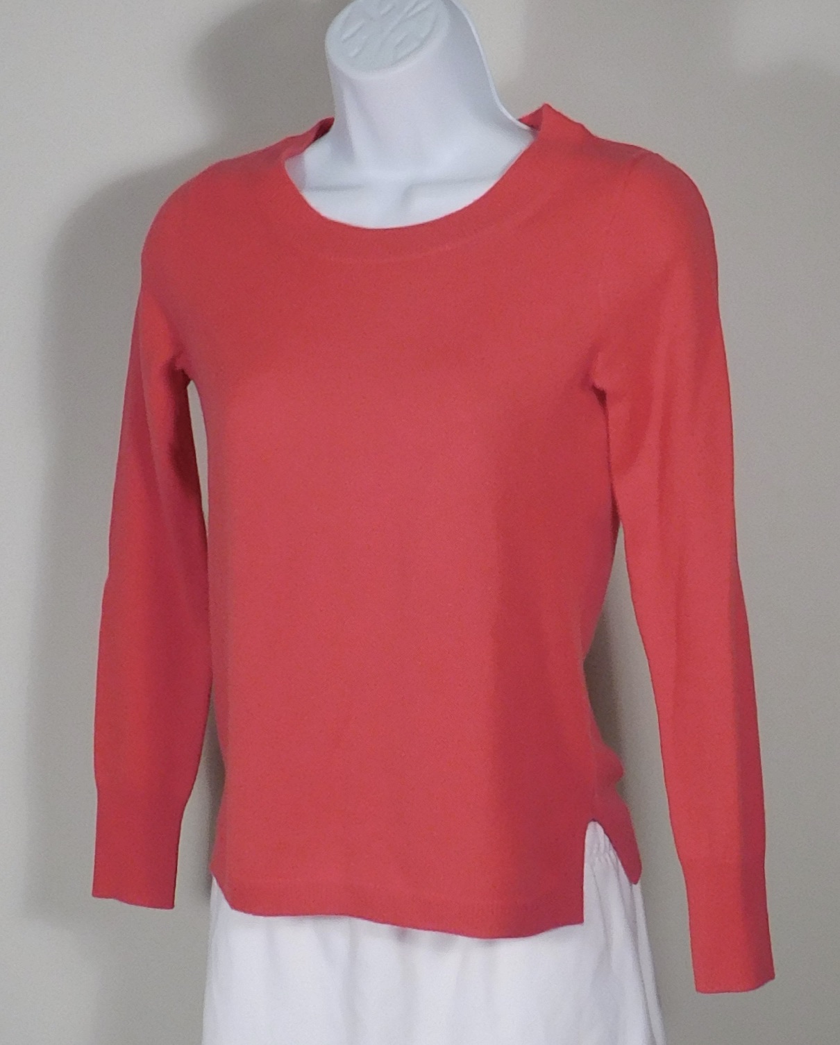 J CREW 100% CASHMERE Women's Coral Red Scoop Neck Sweater Sz XXS