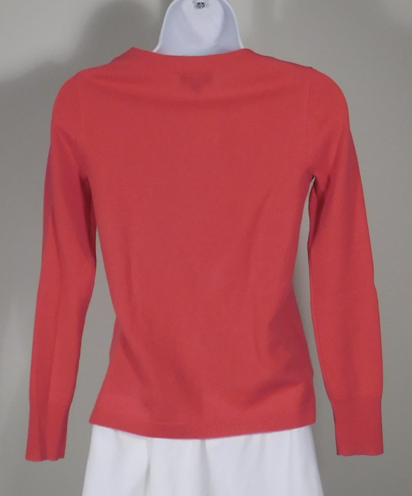 J CREW 100% CASHMERE Women's Coral Red Scoop Neck Sweater Sz XXS - Image 5