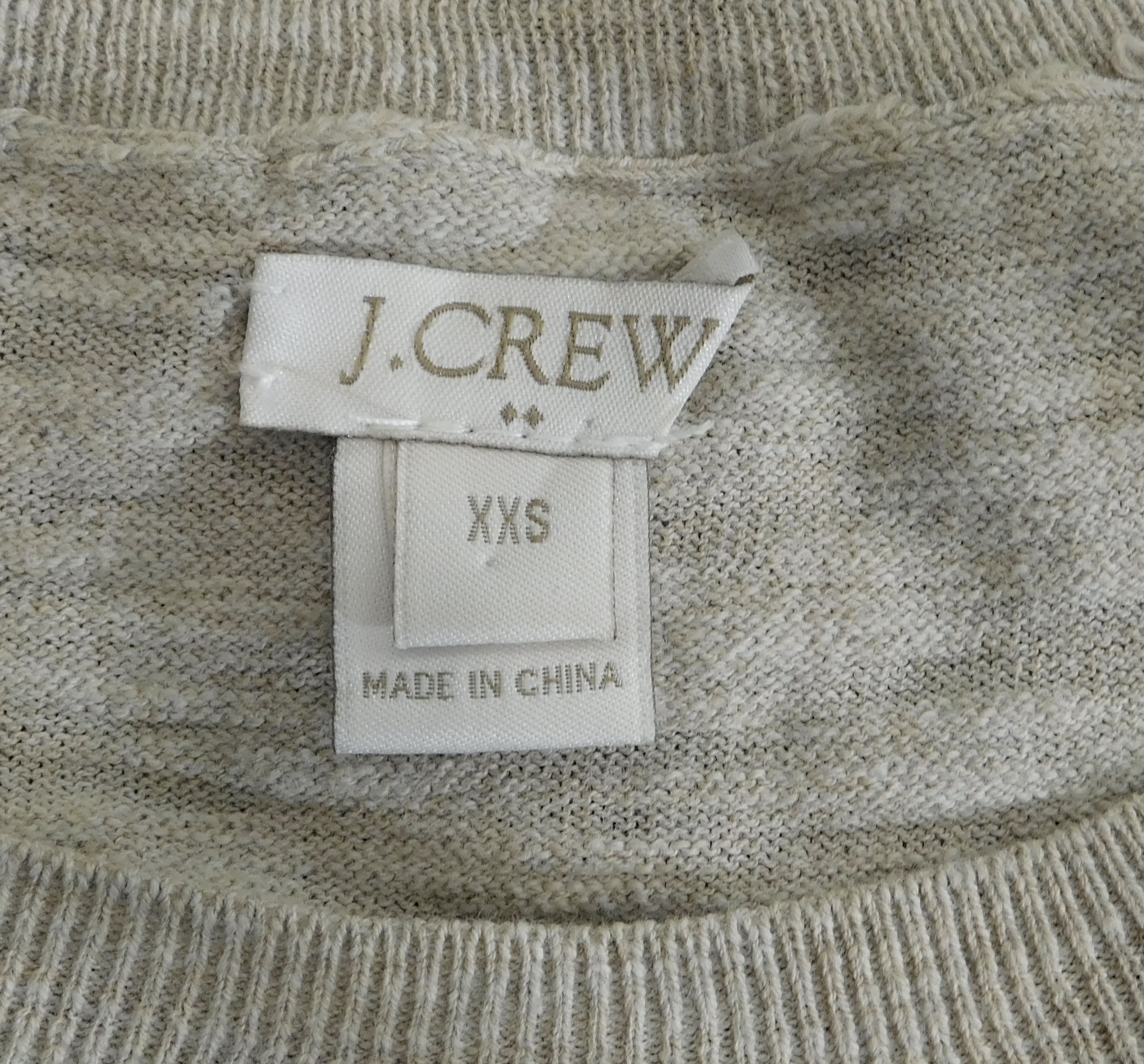 J CREW Women's Tan Crew Neck Thin Knit Cotton Sweater Sz XXS - Image 7