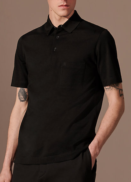 HERMES NWT Men's Black Short Sleeve Cotton Pique H Embroidered Buttoned Polo Shirt Sz M ($355) - Image 2