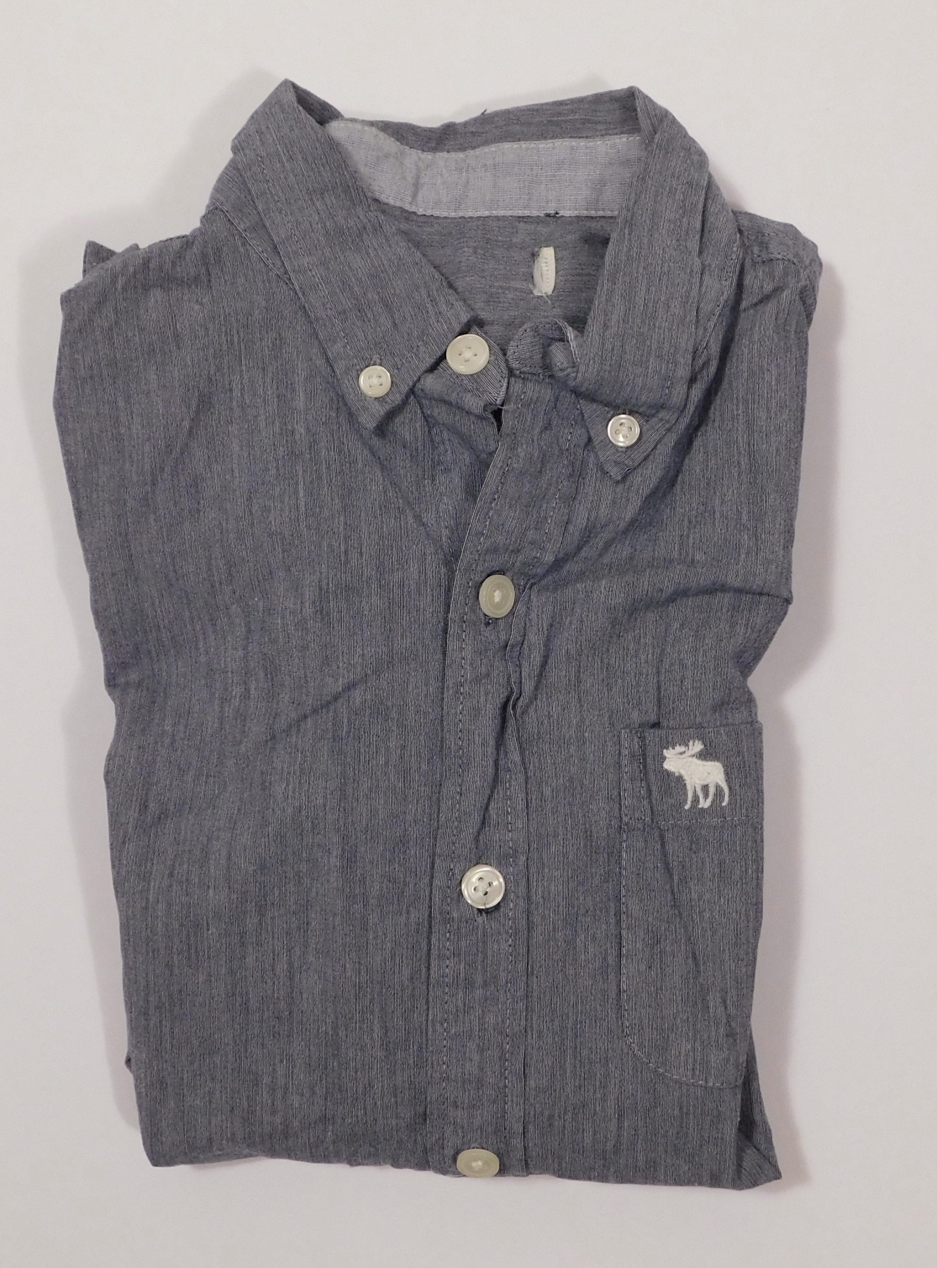 ABERCROMBIE Boys Gray Cotton Stretch Long Sleeved Button Front Shirt Sz 12