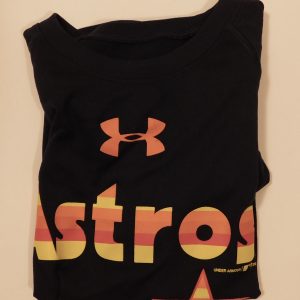 UNDER ARMOUR Boys Navy Blue Astros Graphic Short Sleeve Heat Gear Loose Fit T Shirt Sz XS