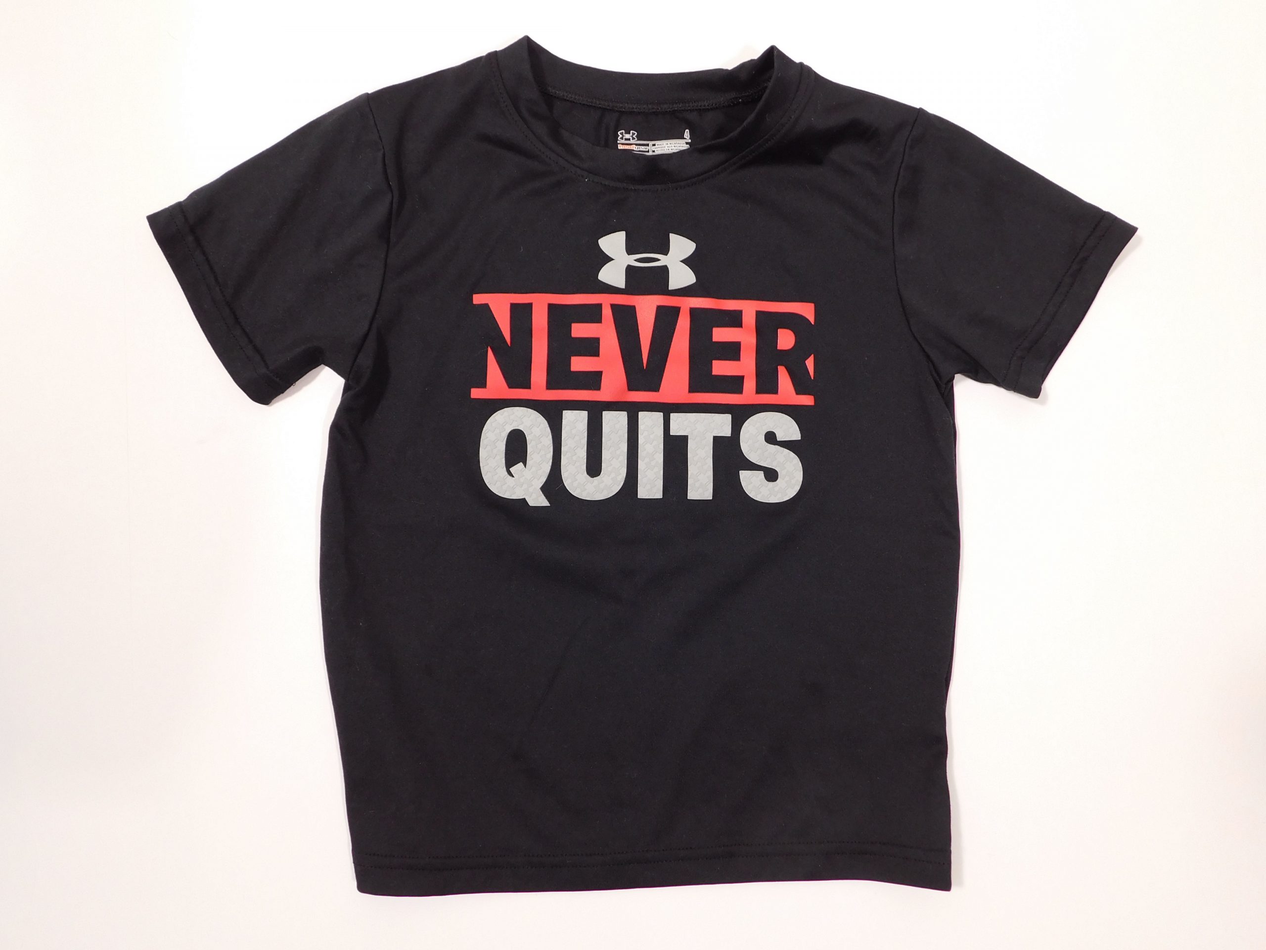 UNDER ARMOUR Boys Black Never Quits Graphic Short Sleeve Heat Gear T Shirt Sz 4 - Image 3
